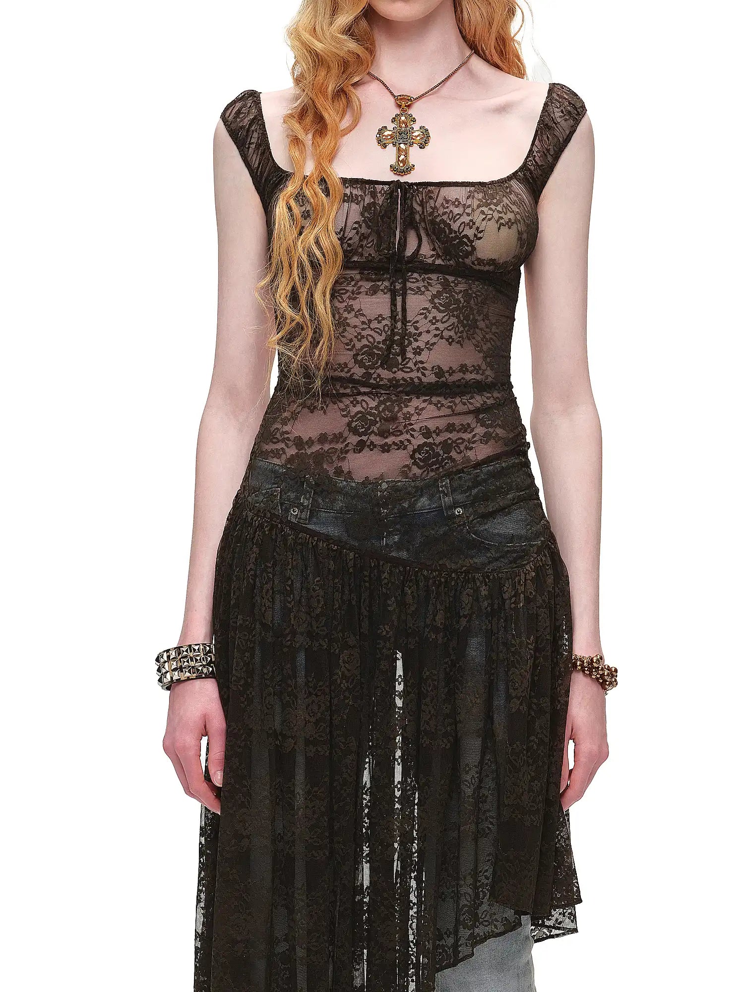 1Jinn Studio Semi-Sheer Open Back Stretch Lace Dress | Canton Collective