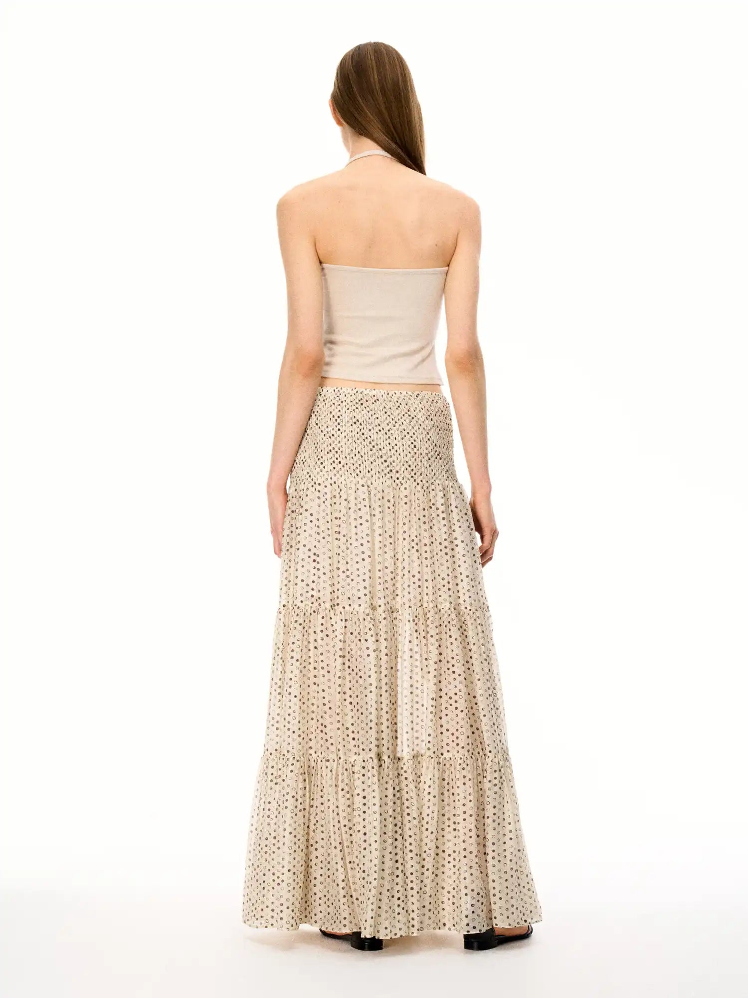 FirstFloor Sheer Mesh Tulle Pleated Maxi Skirt With Polka Dot Plaid | Canton Collective