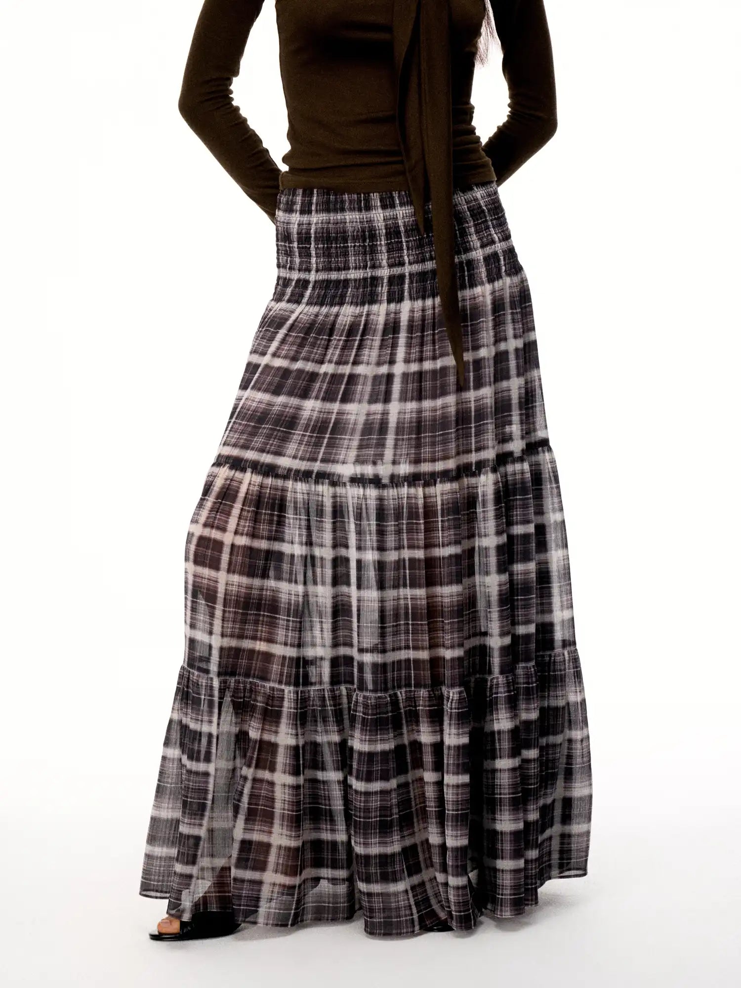 FirstFloor Sheer Mesh Tulle Pleated Maxi Skirt With Polka Dot Plaid | Canton Collective