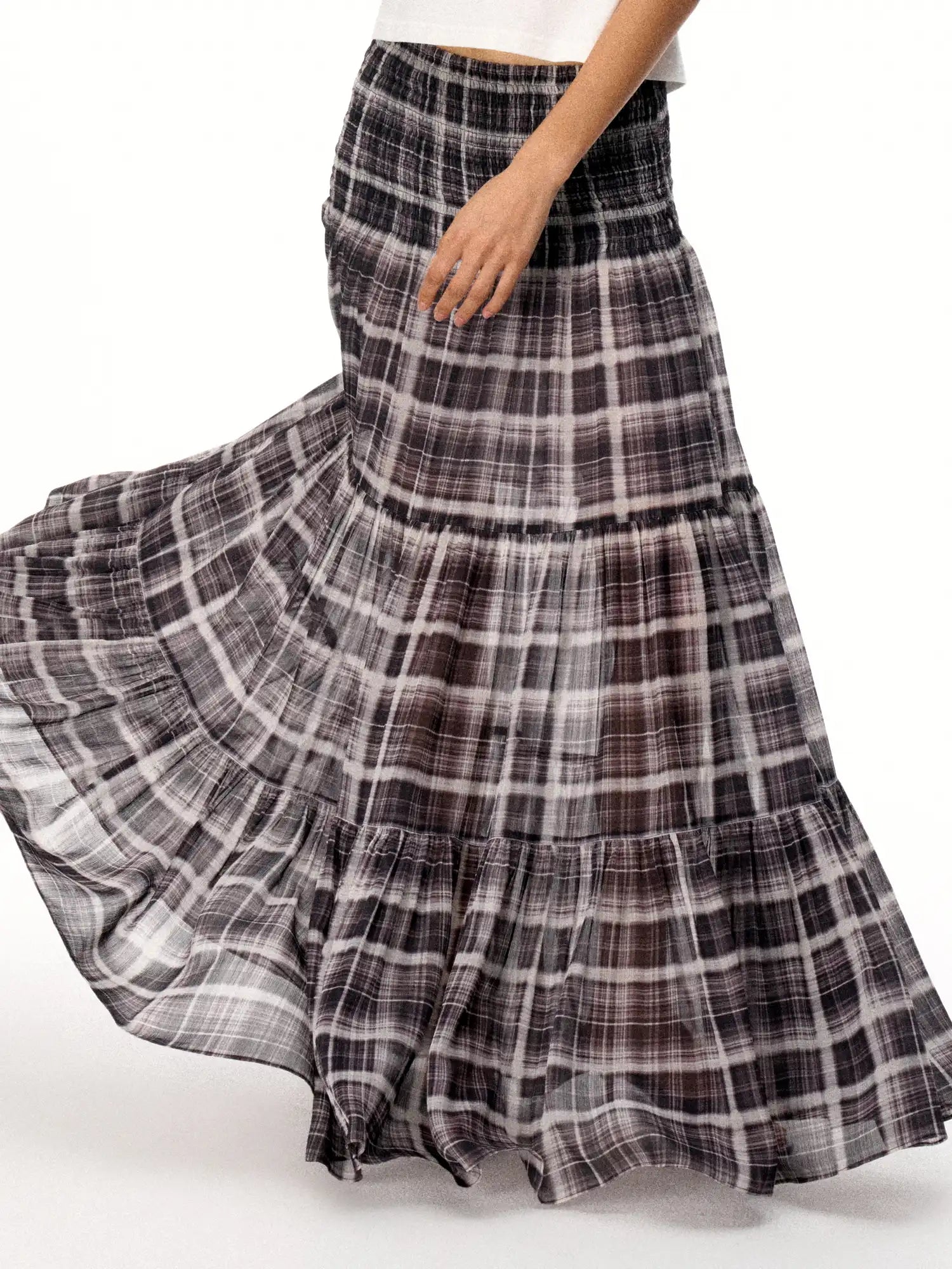 FirstFloor Sheer Mesh Tulle Pleated Maxi Skirt With Polka Dot Plaid | Canton Collective