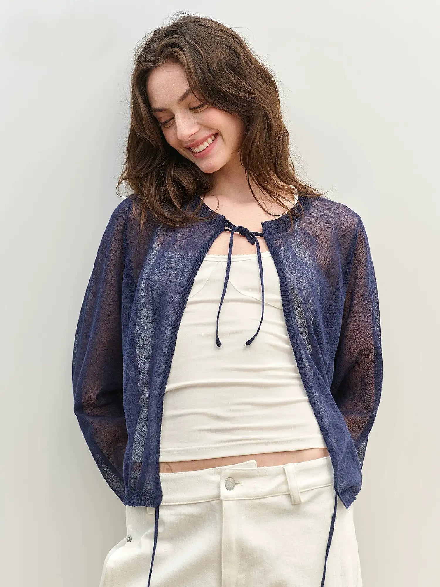 Muse Naps Sheer Open Knit Tie Front Cardigan | Canton Collective