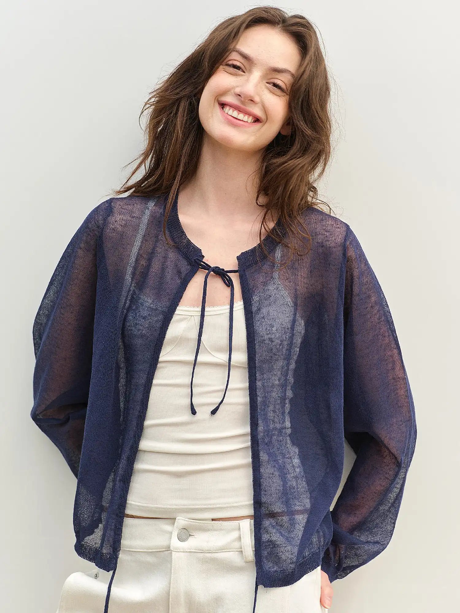 Muse Naps Sheer Open Knit Tie Front Cardigan | Canton Collective