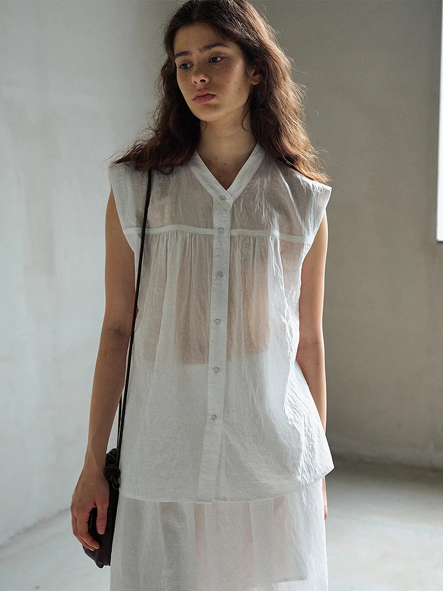 CantonCollective Design Sheer Sleeveless Button Down Shirt | Canton Collective