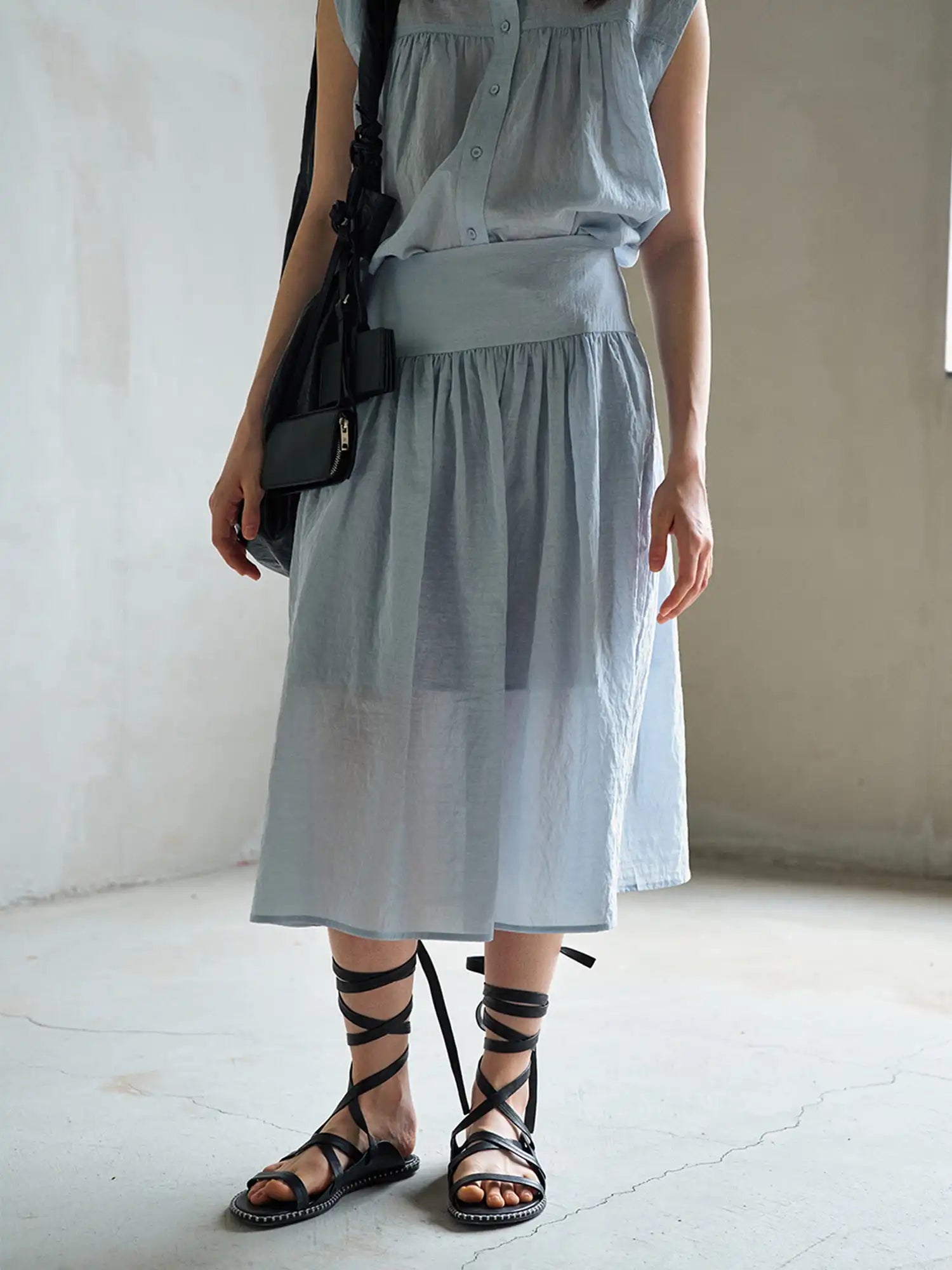 CantonCollective Design Sheer Tencel Gathered Midi Skirt | Canton Collective