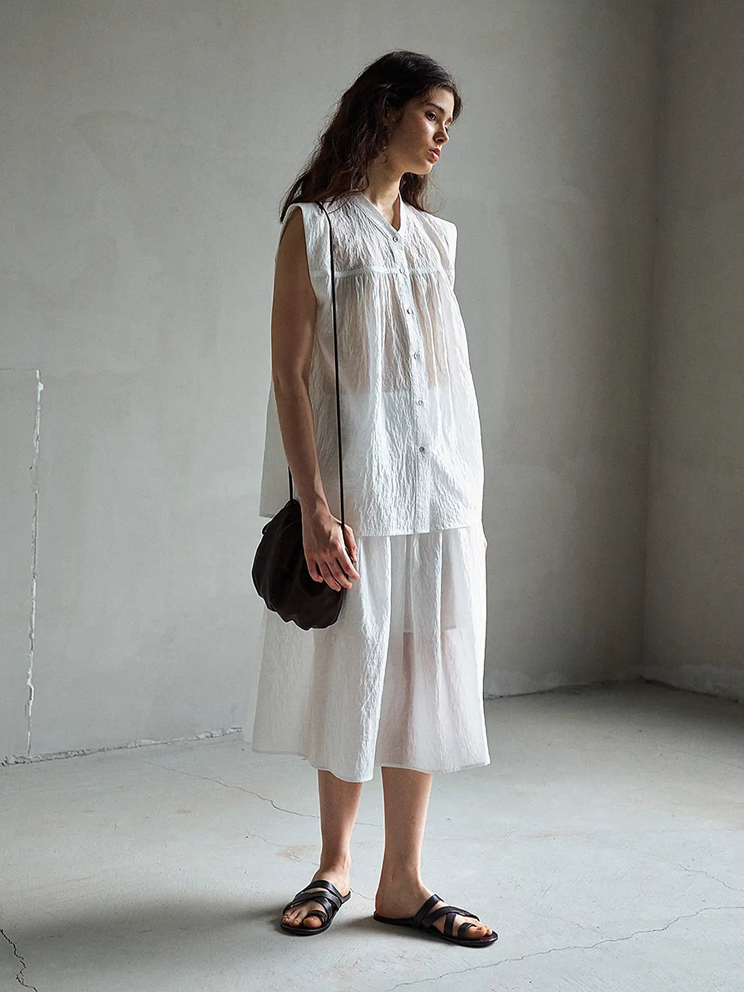 CantonCollective Design Sheer Tencel Gathered Midi Skirt | Canton Collective