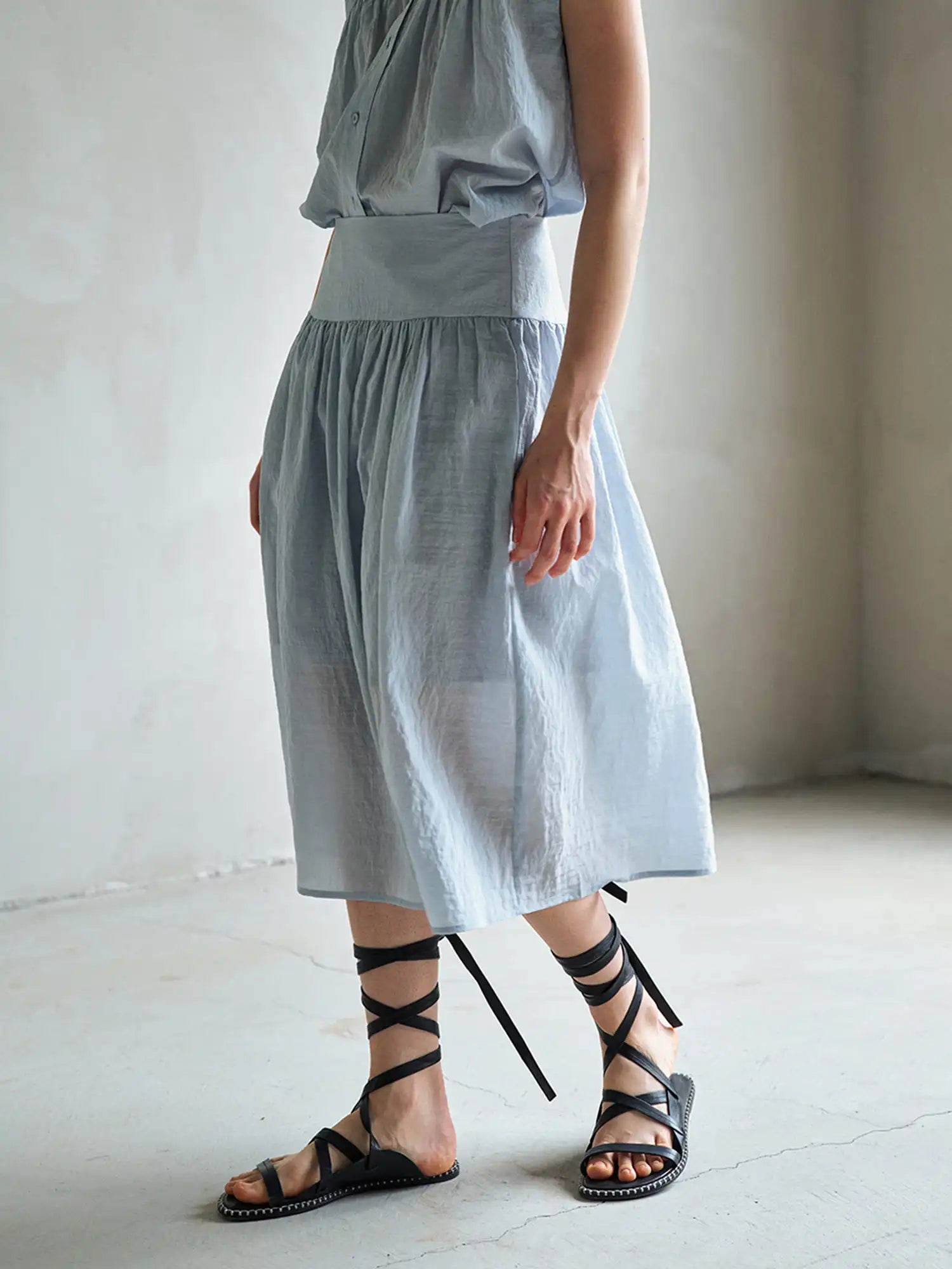 CantonCollective Design Sheer Tencel Gathered Midi Skirt | Canton Collective