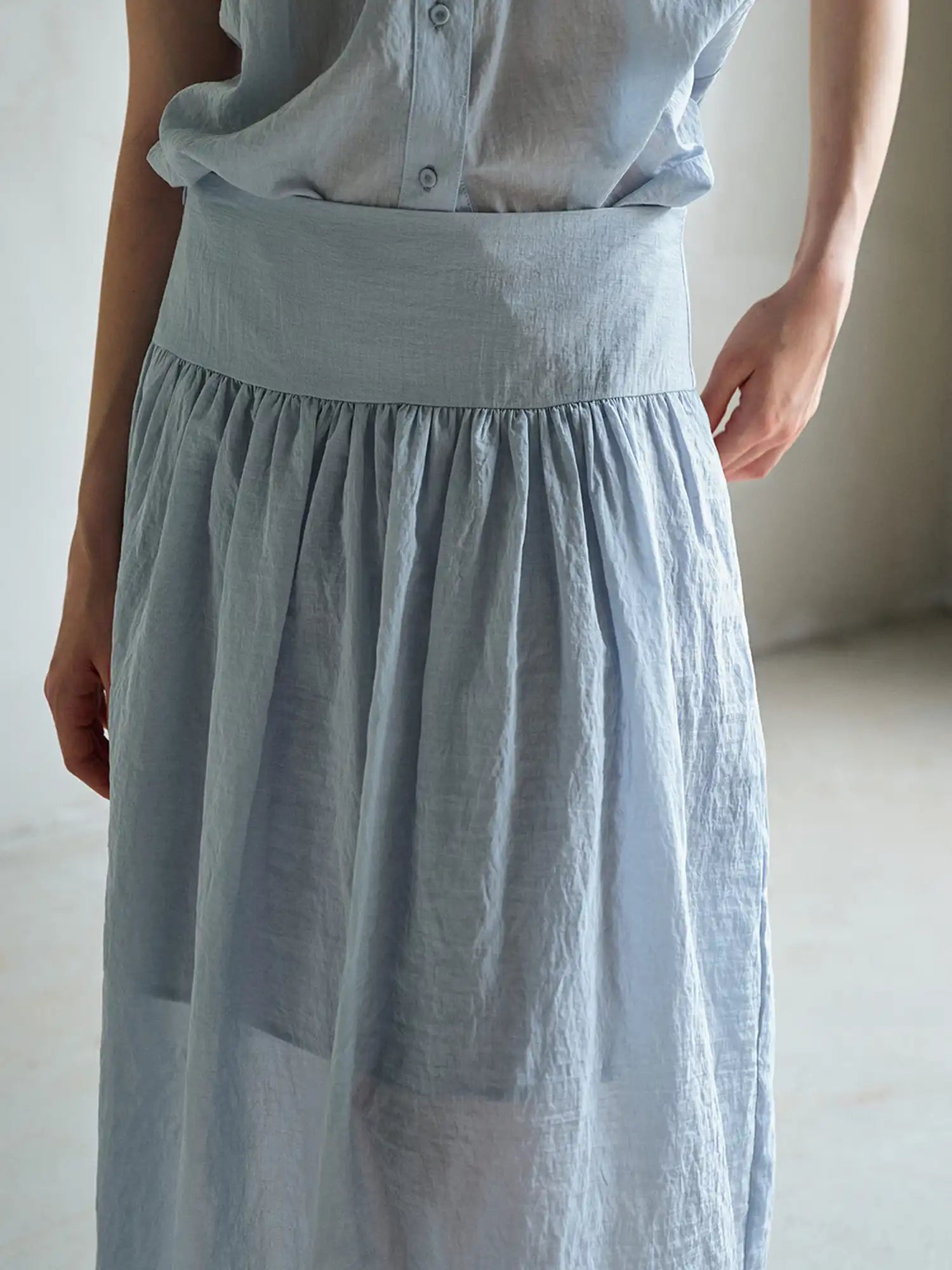 CantonCollective Design Sheer Tencel Gathered Midi Skirt | Canton Collective