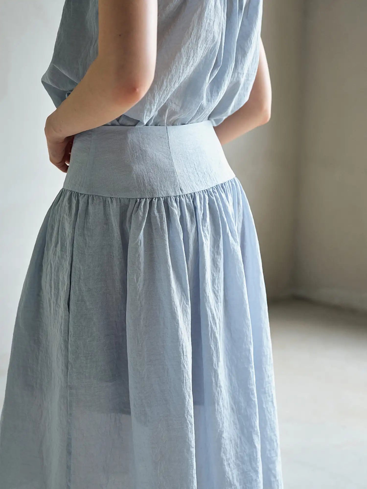 CantonCollective Design Sheer Tencel Gathered Midi Skirt | Canton Collective