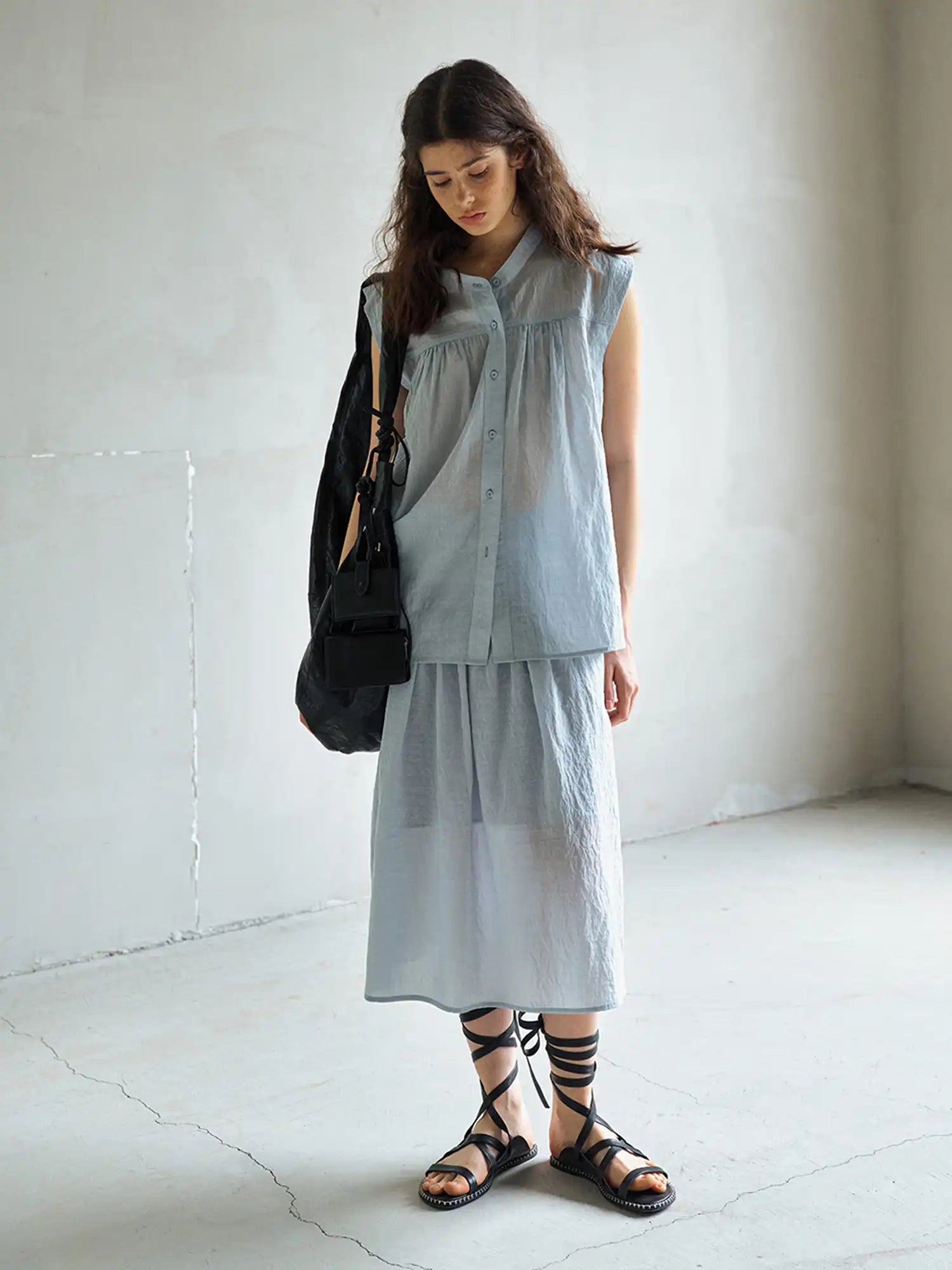 CantonCollective Design Sheer Tencel Gathered Midi Skirt | Canton Collective