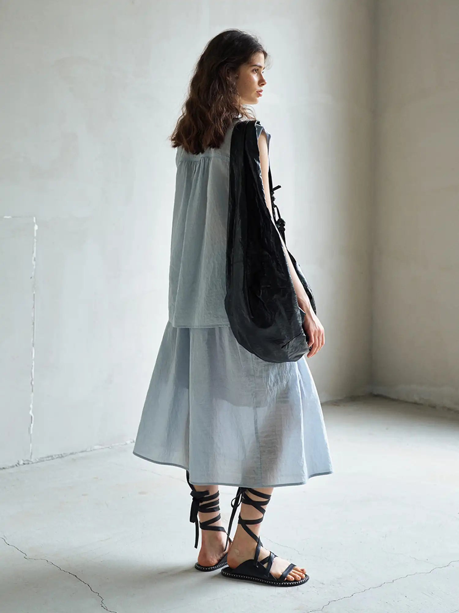 CantonCollective Design Sheer Tencel Gathered Midi Skirt | Canton Collective