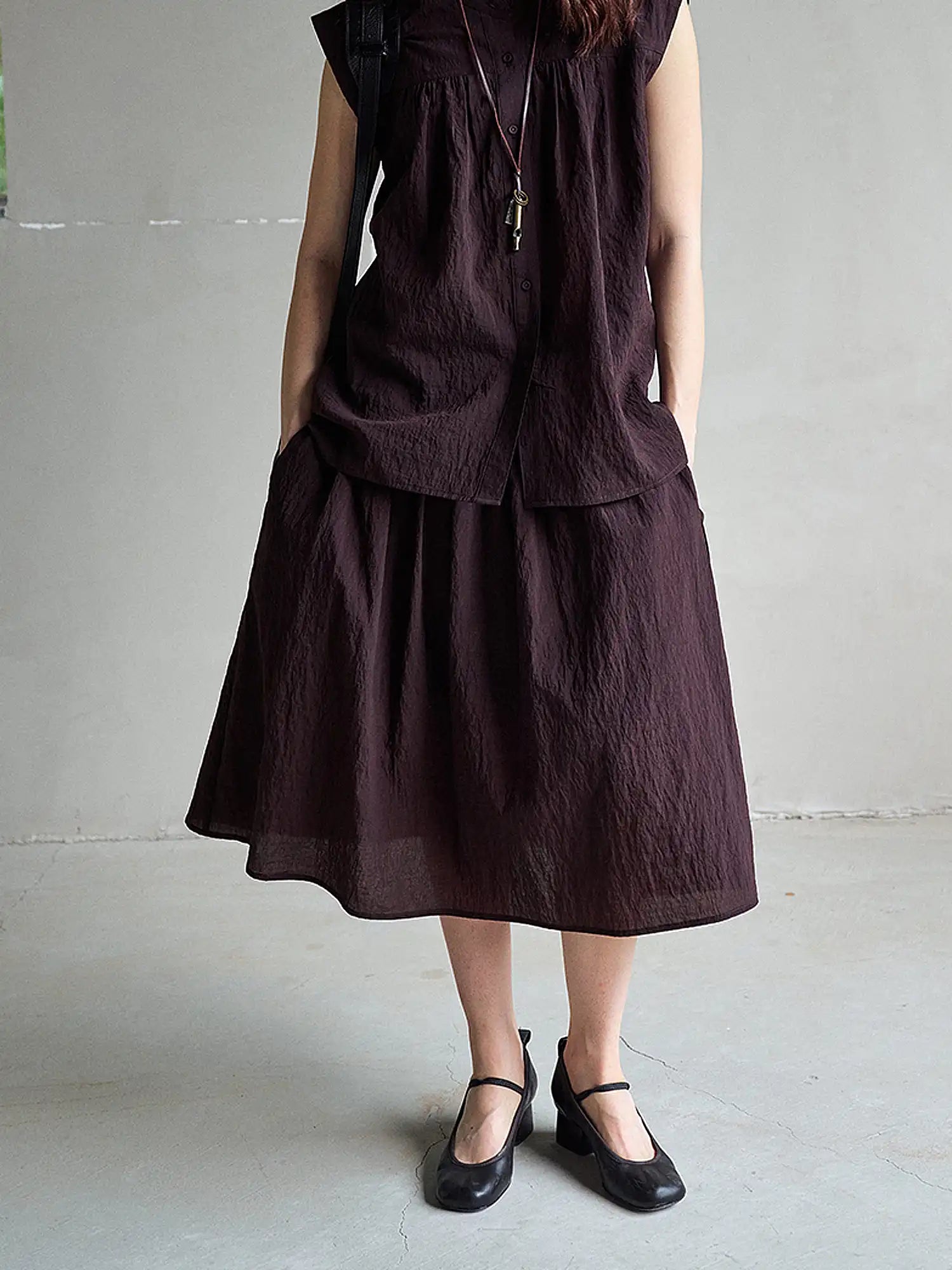 CantonCollective Design Sheer Tencel Gathered Midi Skirt | Canton Collective