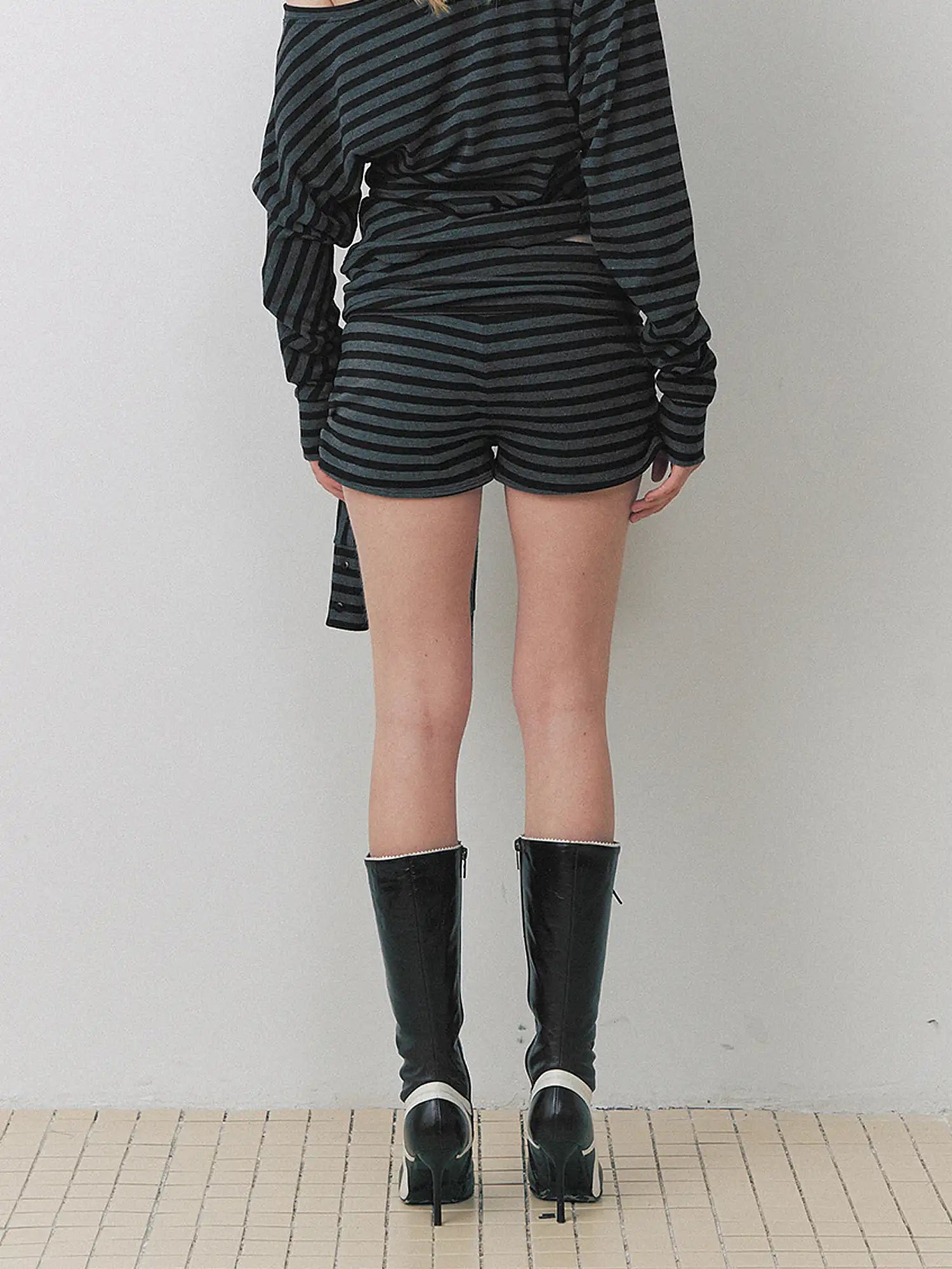 Deleteex Shirt Style Waist Tie Stripe Knit Shorts | Canton Collective