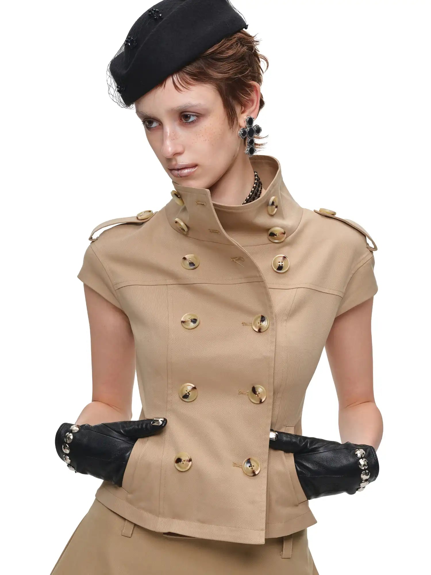 1Jinn Studio Short Sleeve Cropped Trench Jacket | Canton Collective