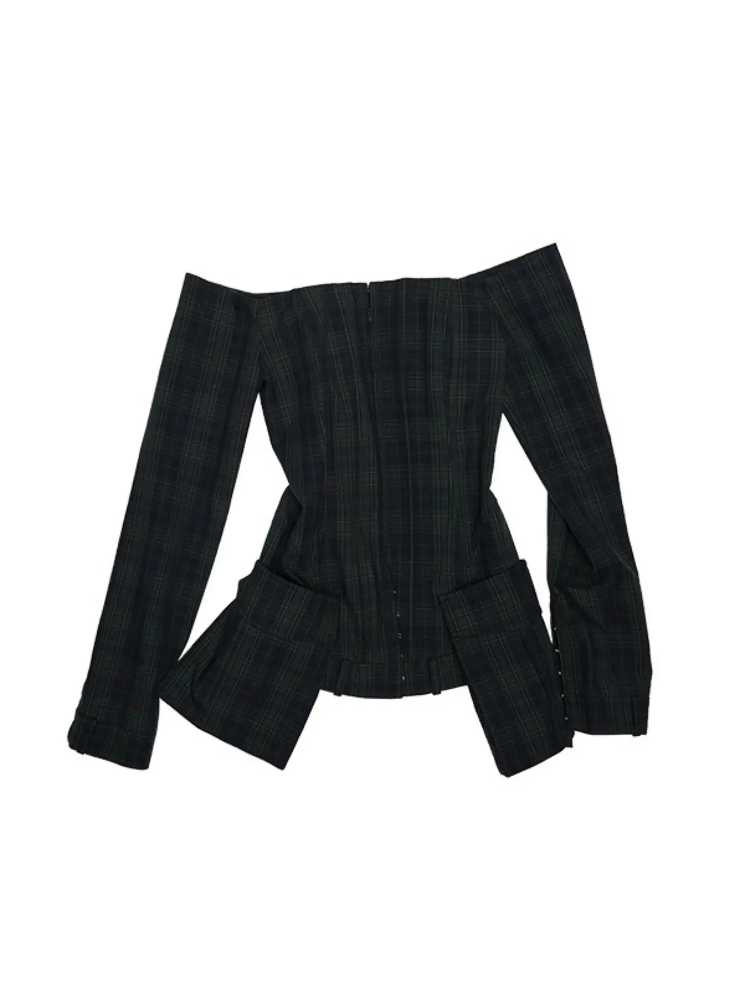 1Jinn Studio Shoulder-Baring Plaid Blazer | Canton Collective