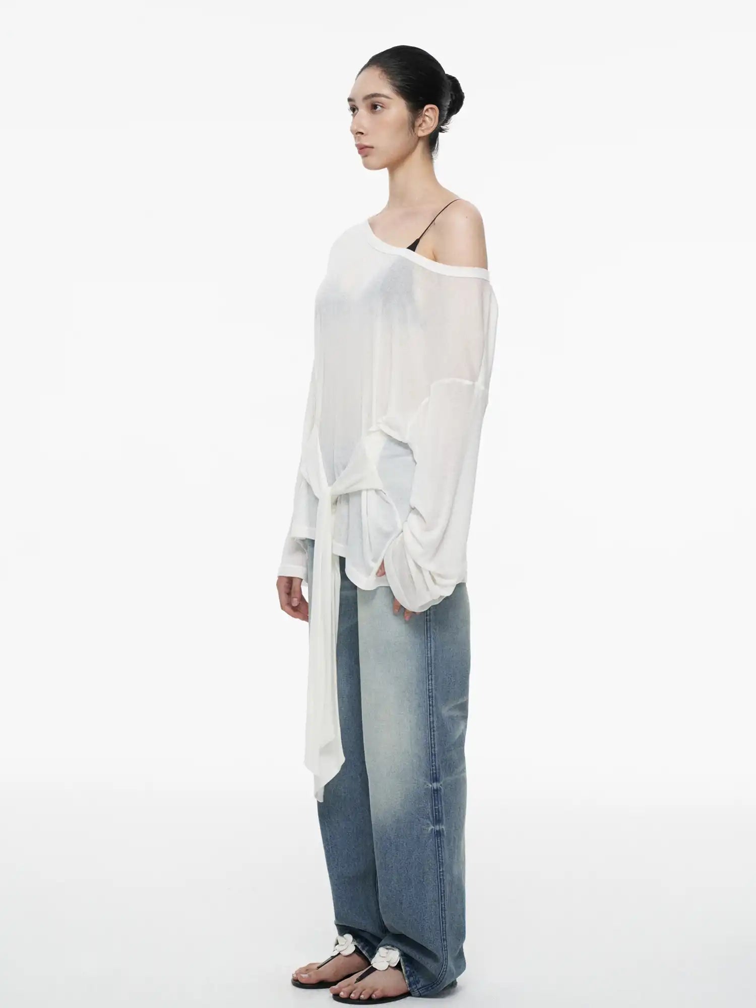 FIRST FLOOR Silk Off-Shoulder Tied Top | Canton Collective