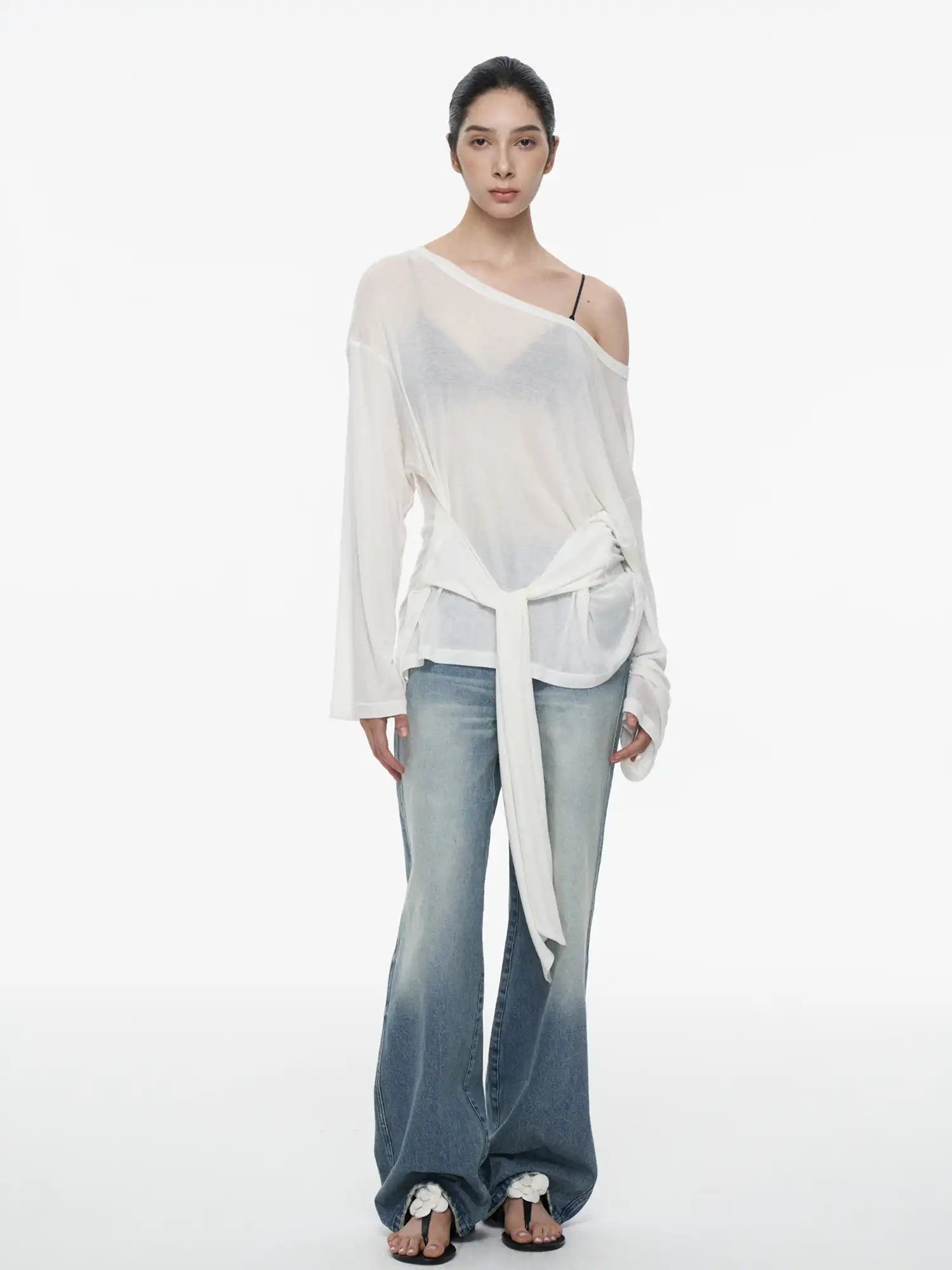 FIRST FLOOR Silk Off-Shoulder Tied Top | Canton Collective