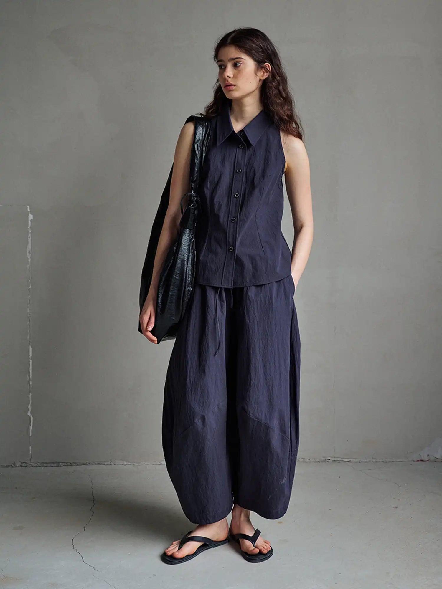 CantonCollective Design Sleeveless Button-Front Textured Cotton Top | Canton Collective