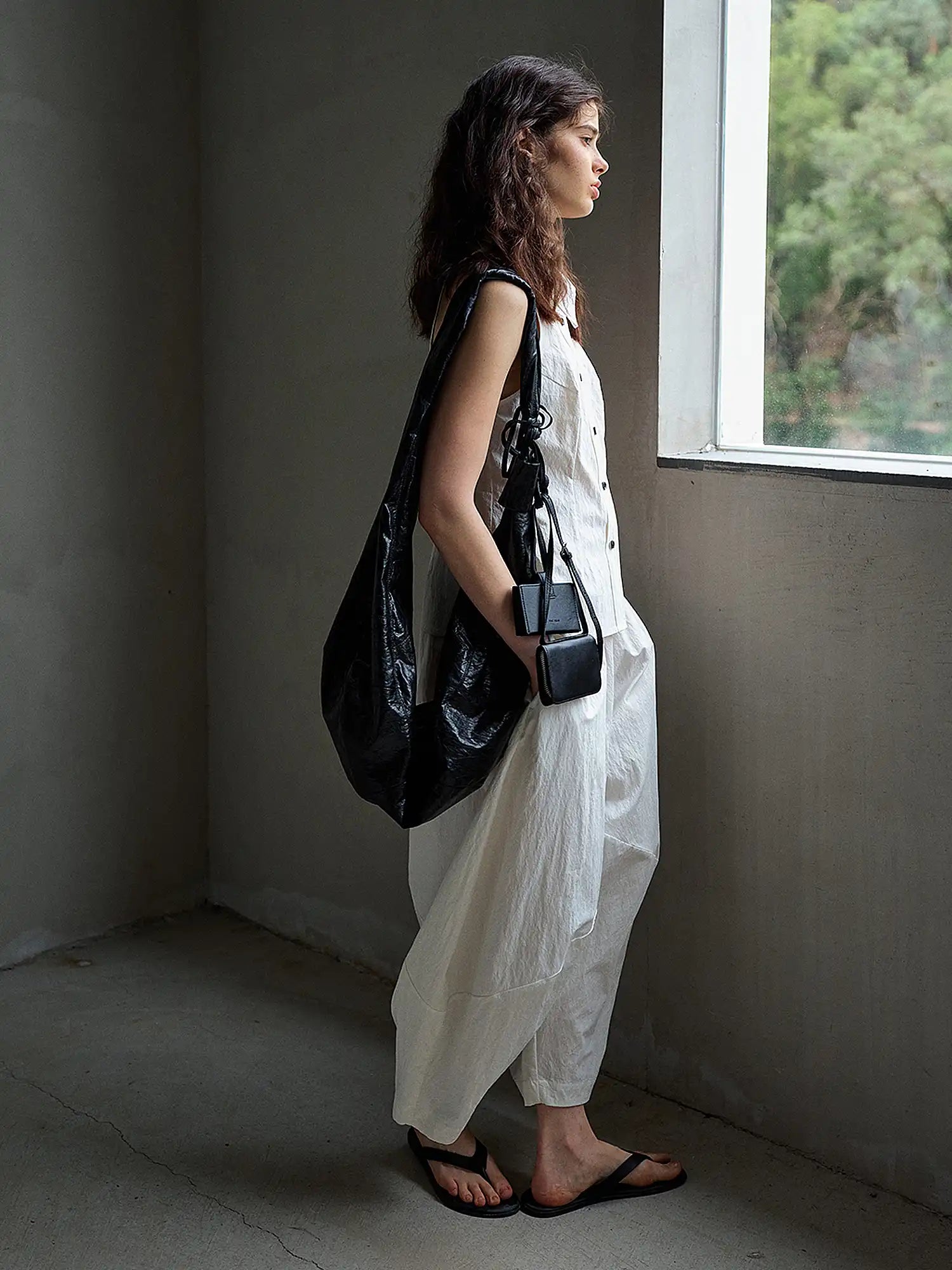 CantonCollective Design Sleeveless Button-Front Textured Cotton Top | Canton Collective