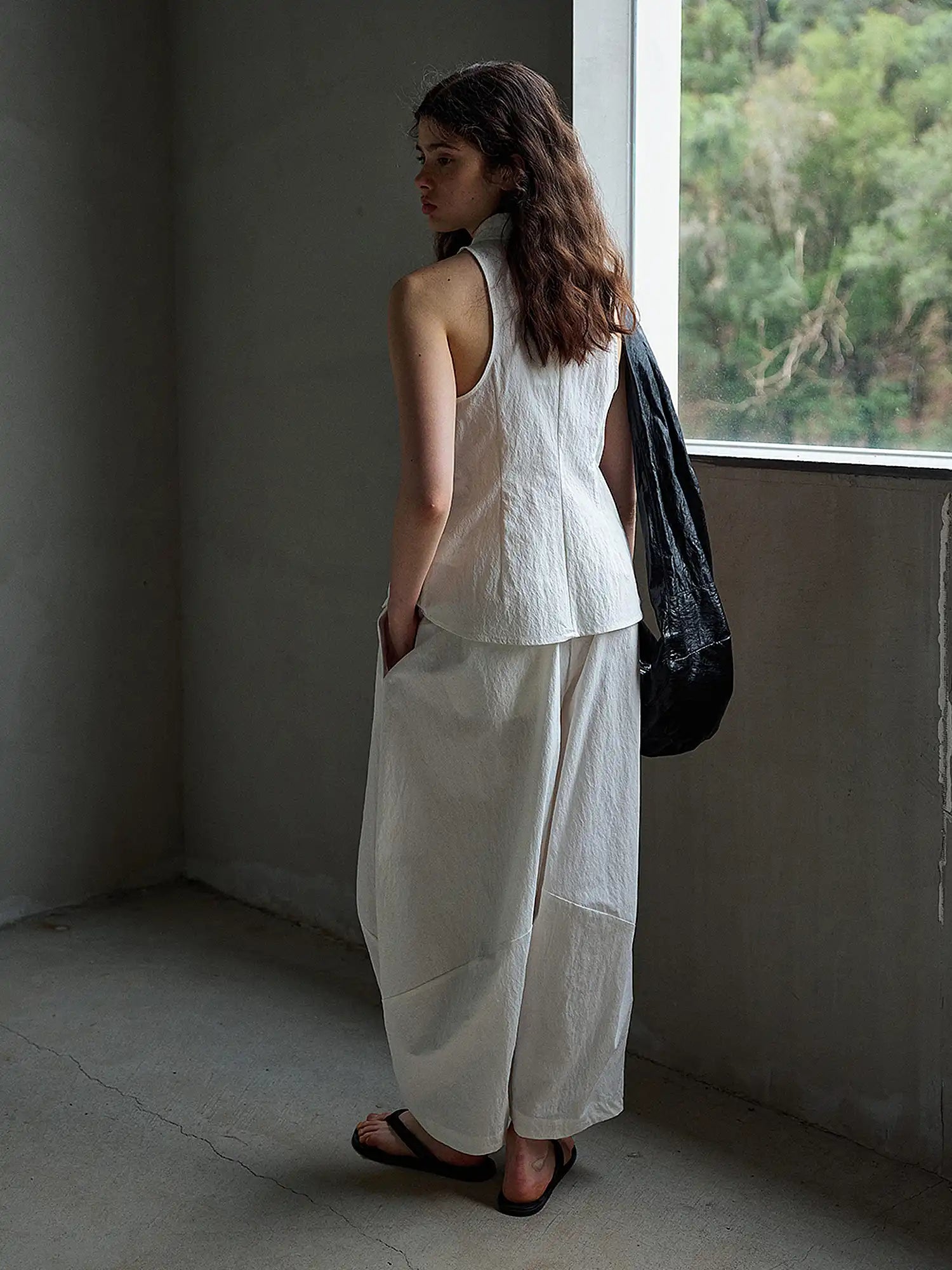 CantonCollective Design Sleeveless Button-Front Textured Cotton Top | Canton Collective