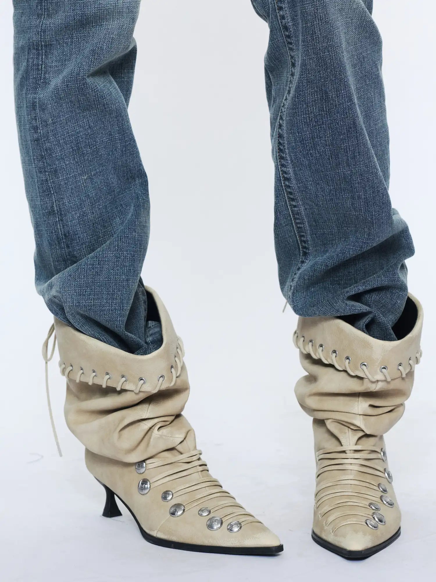 2th Desire Slouch Woven Cord Trim Toe Booties | Canton Collective