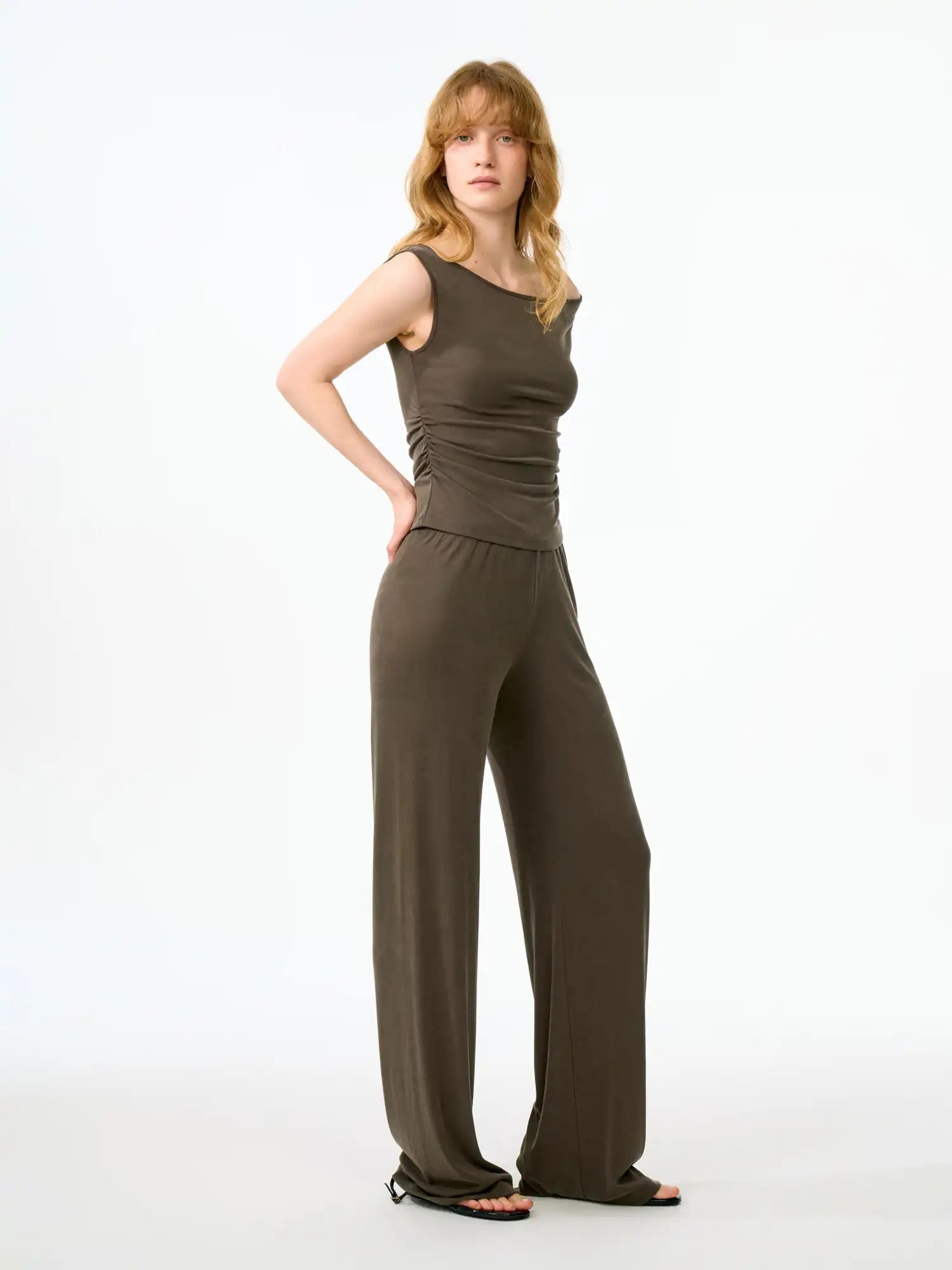 FirstFloor Solid Off Shoulder Ruched Crop Asymmetrical Top | Canton Collective