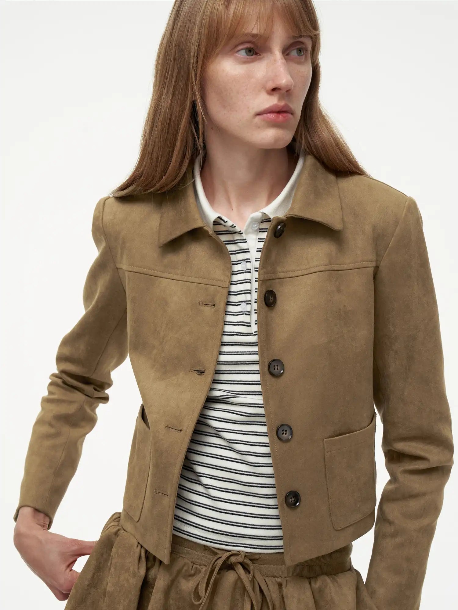 FIRST FLOOR Sophisticated Suede Cropped Jacket | Canton Collective