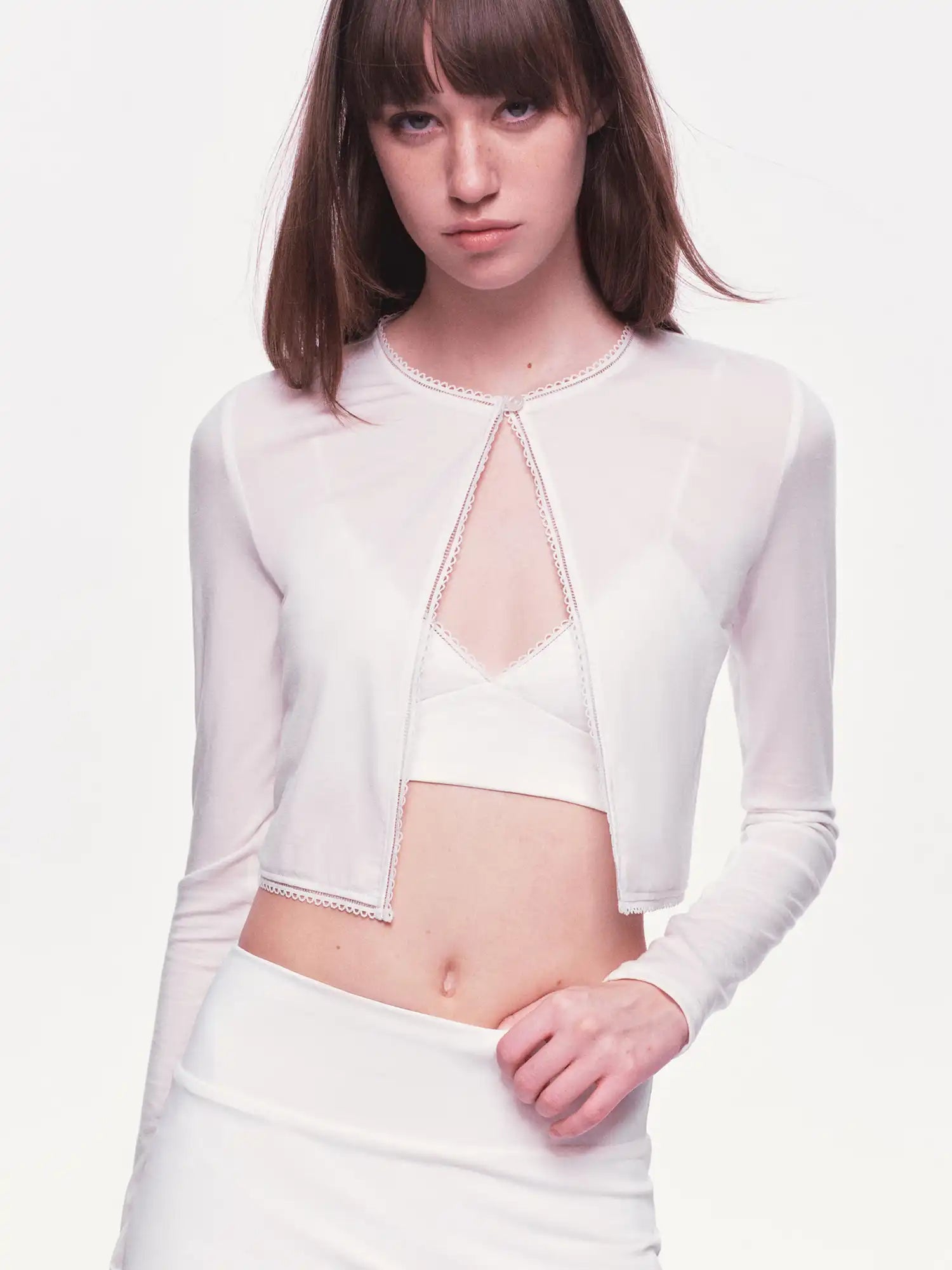 Ayo Split Front White Cropped Cardigan | Canton Collective