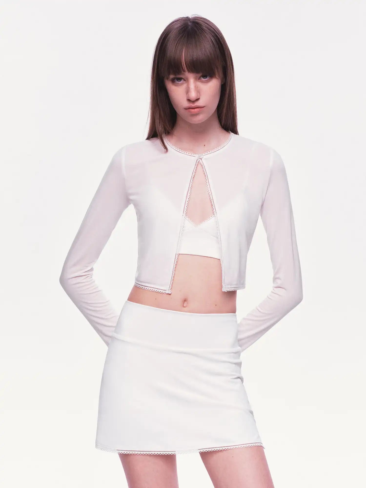 Ayo Split Front White Cropped Cardigan | Canton Collective