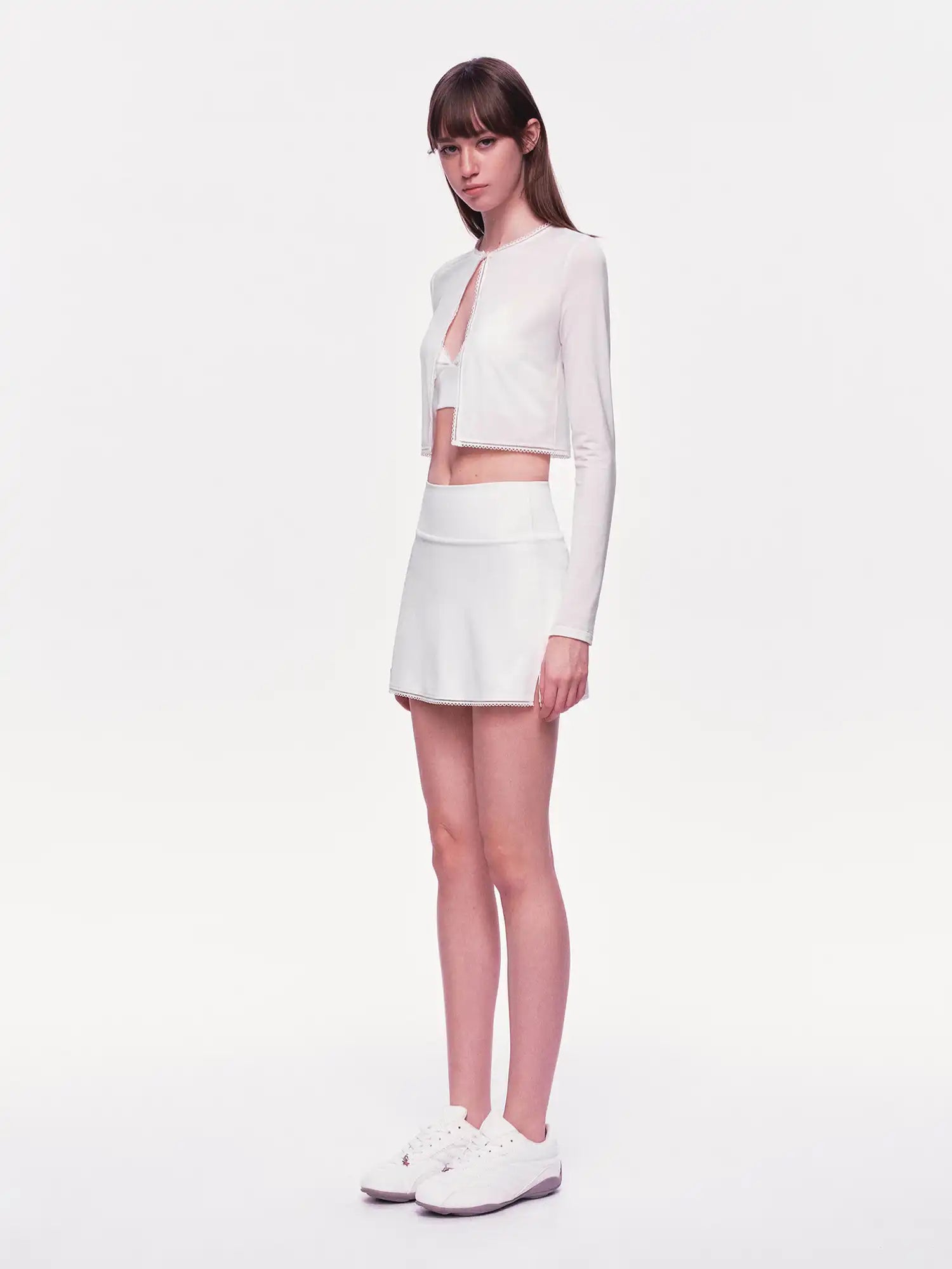 Ayo Split Front White Cropped Cardigan | Canton Collective