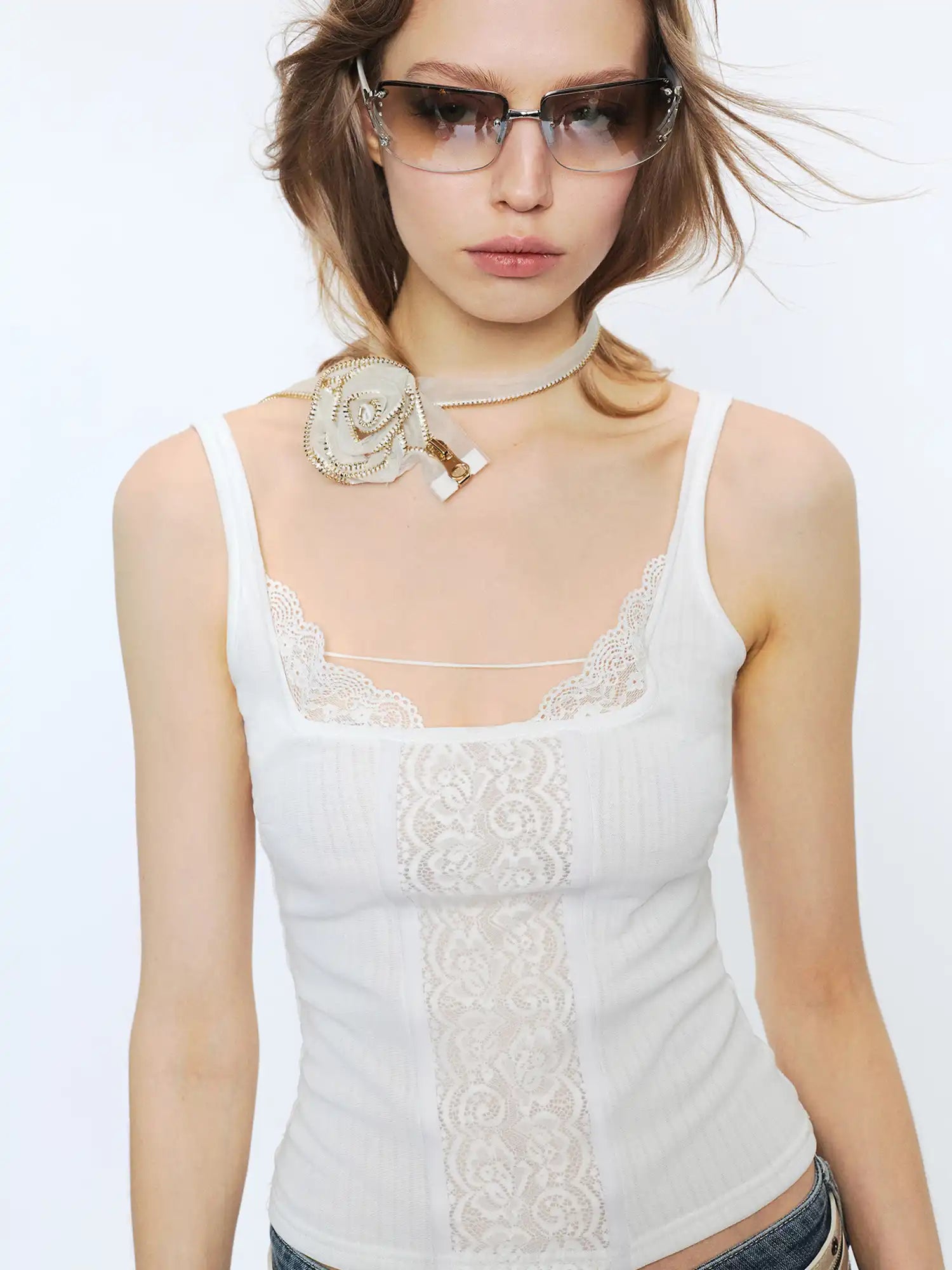 2th Desire Strap Detail Slightly Lace Sheer Mesh Y2K Tank Top | Canton Collective