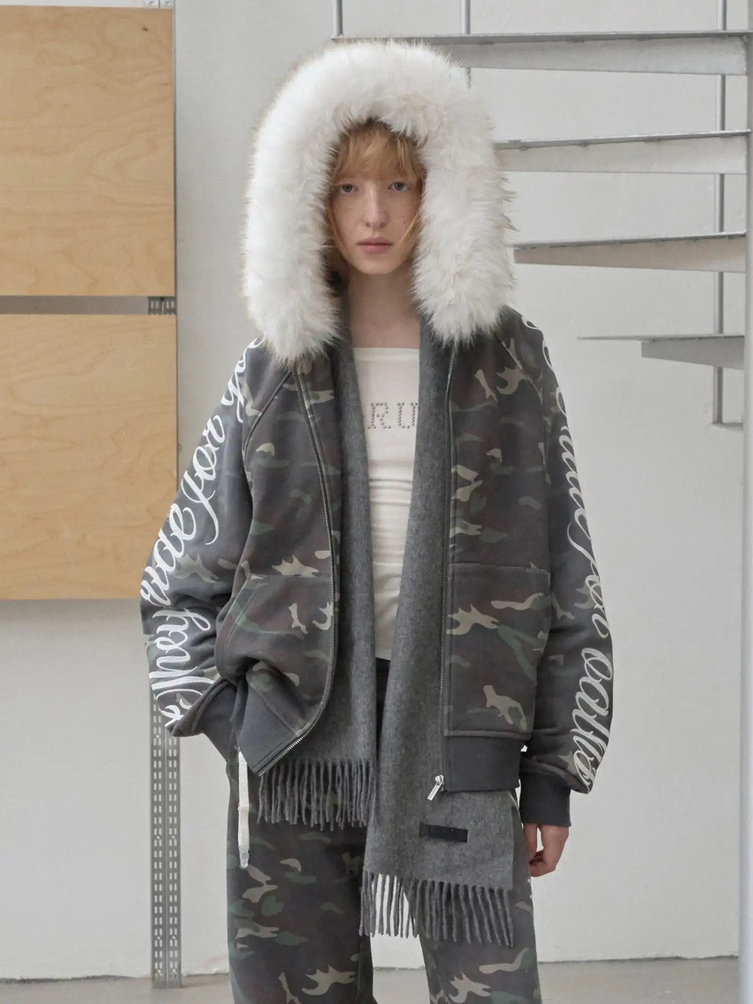 1Jinn Studio Street Camo Script Hoodie Jacket | Canton Collective