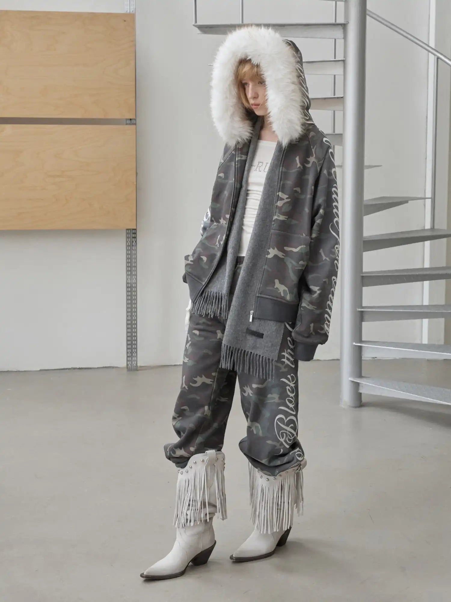 1Jinn Studio Street Camo Script Hoodie Jacket | Canton Collective