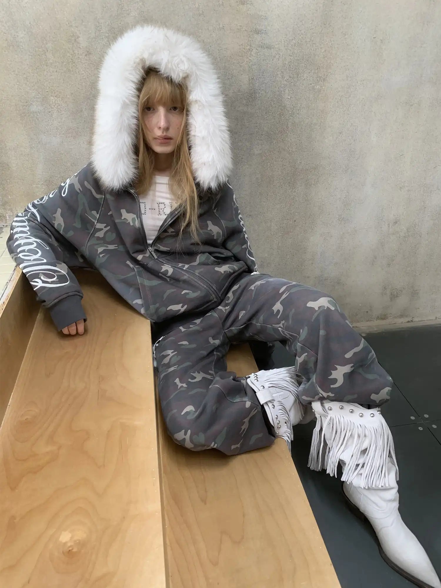 1Jinn Studio Street Camo Script Hoodie Jacket | Canton Collective