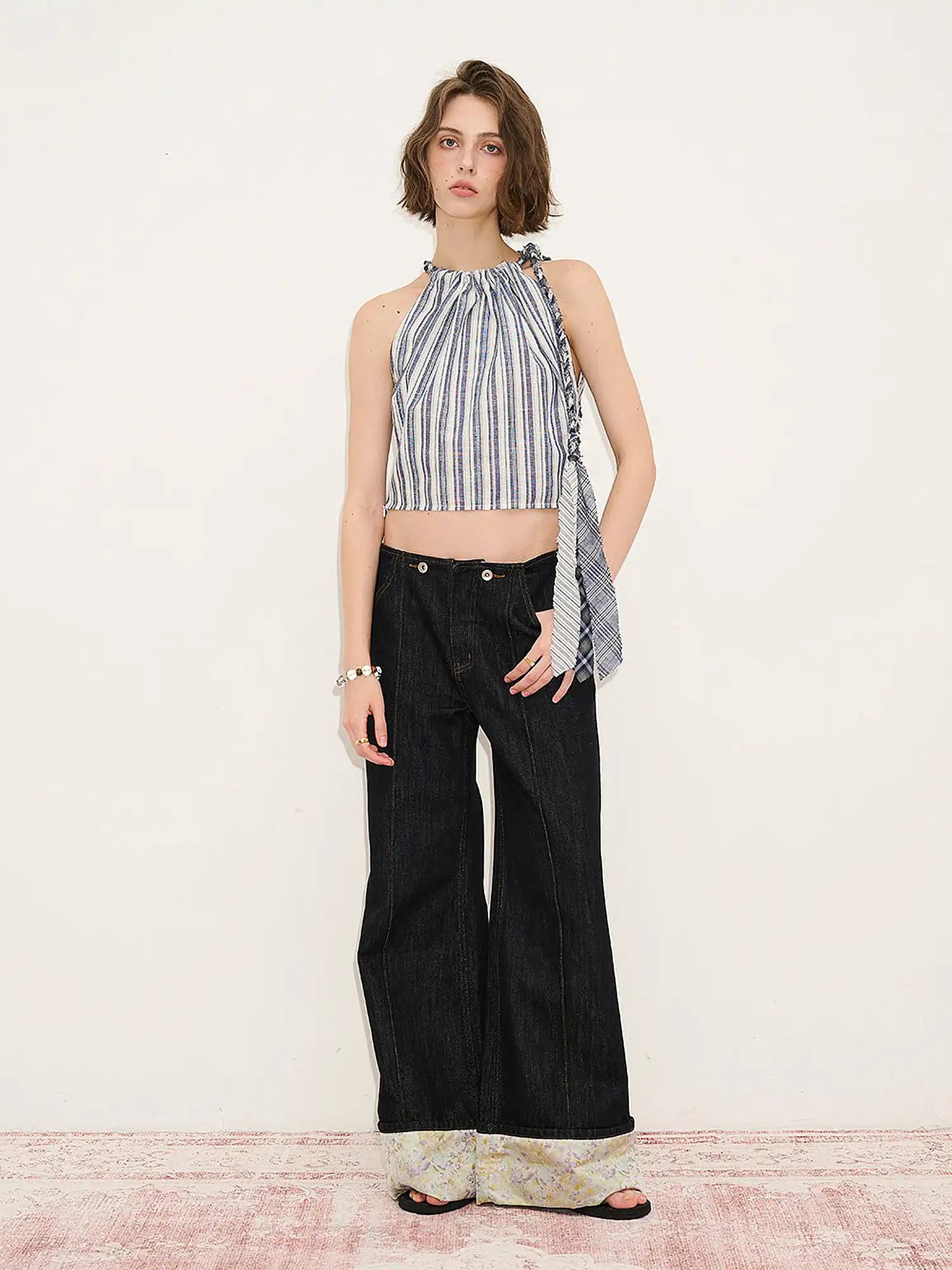 Muse Naps Striped Linen Halter Crop Top | Canton Collective