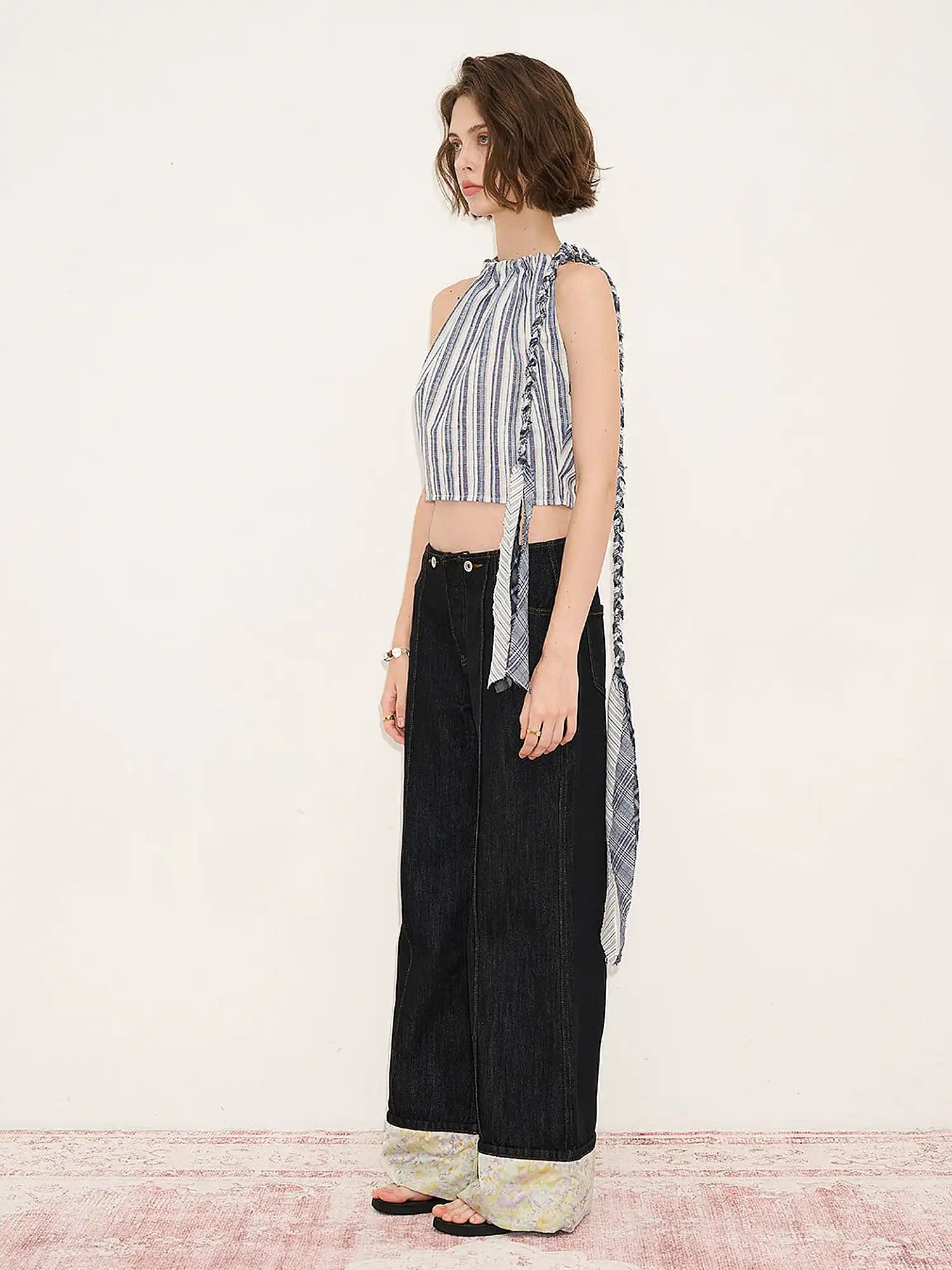Muse Naps Striped Linen Halter Crop Top | Canton Collective