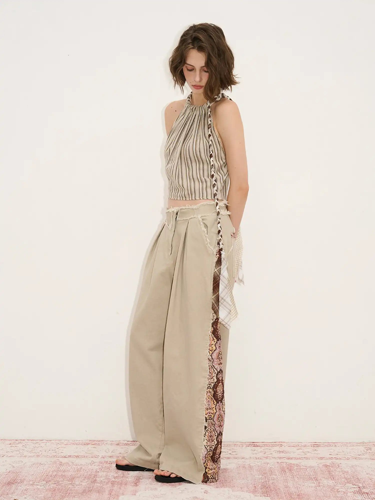 Muse Naps Striped Linen Halter Crop Top | Canton Collective