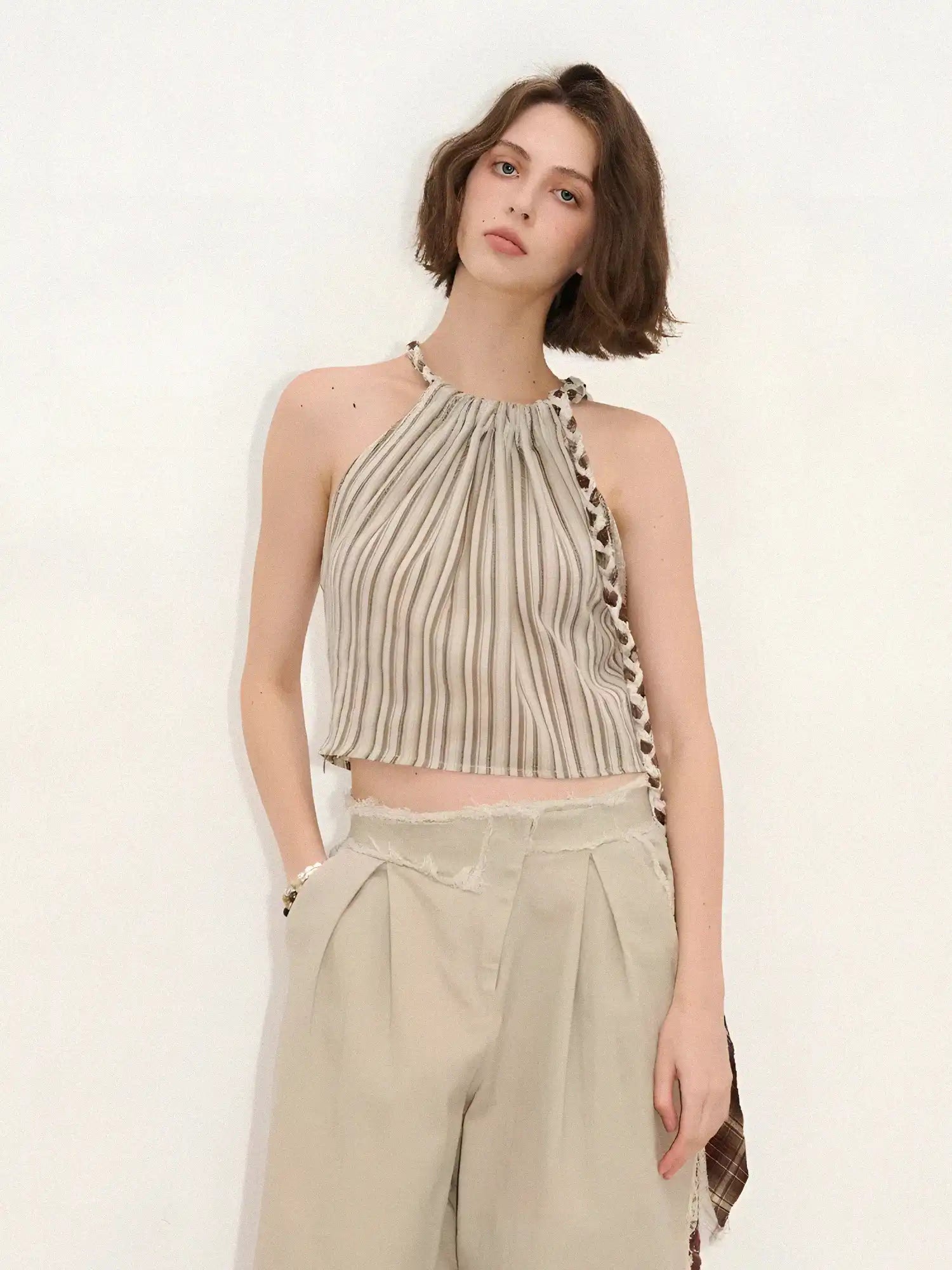 Muse Naps Striped Linen Halter Crop Top | Canton Collective