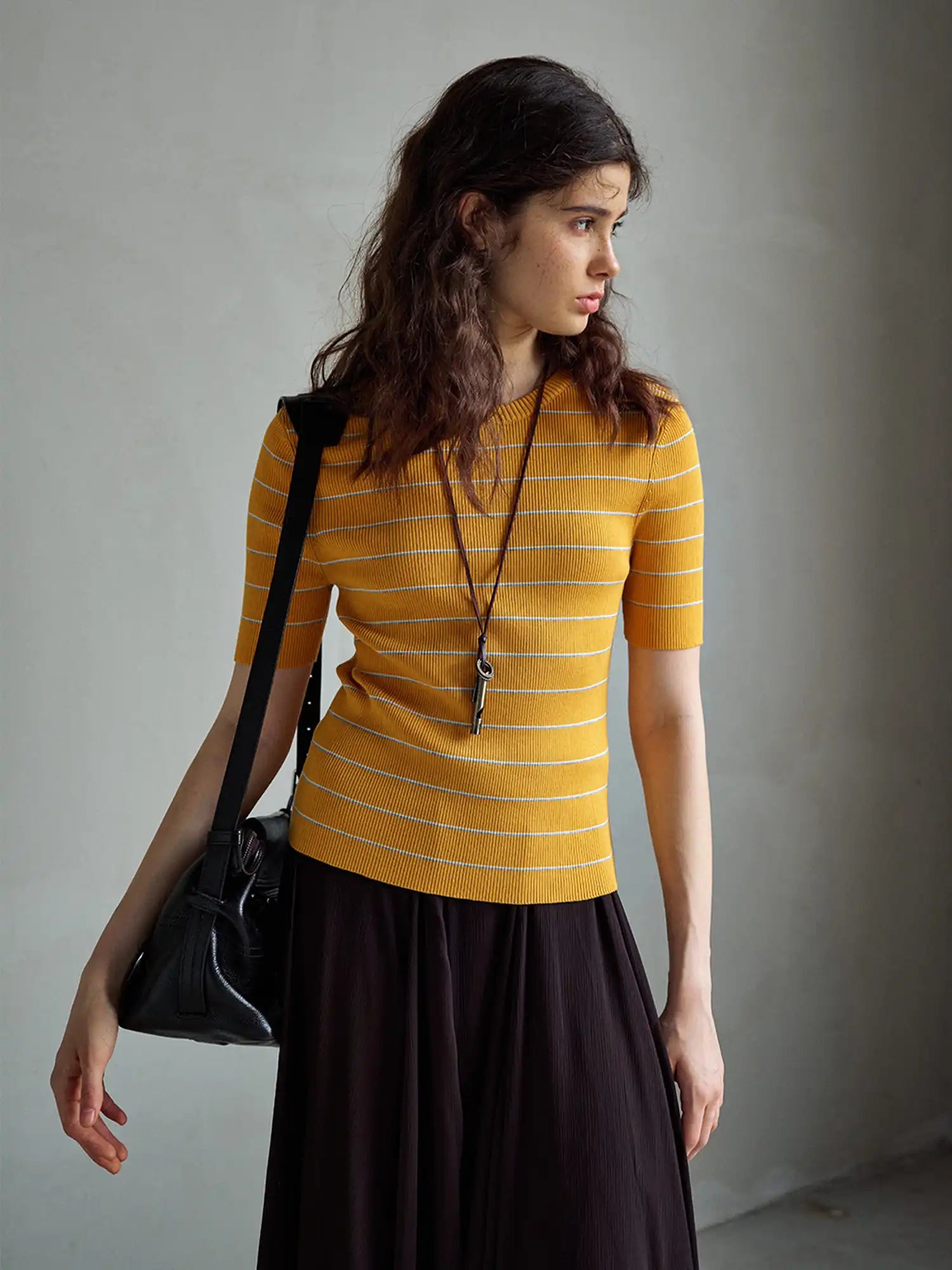 CantonCollective Design Striped Ribbed Knit Short Sleeve Top | Canton Collective