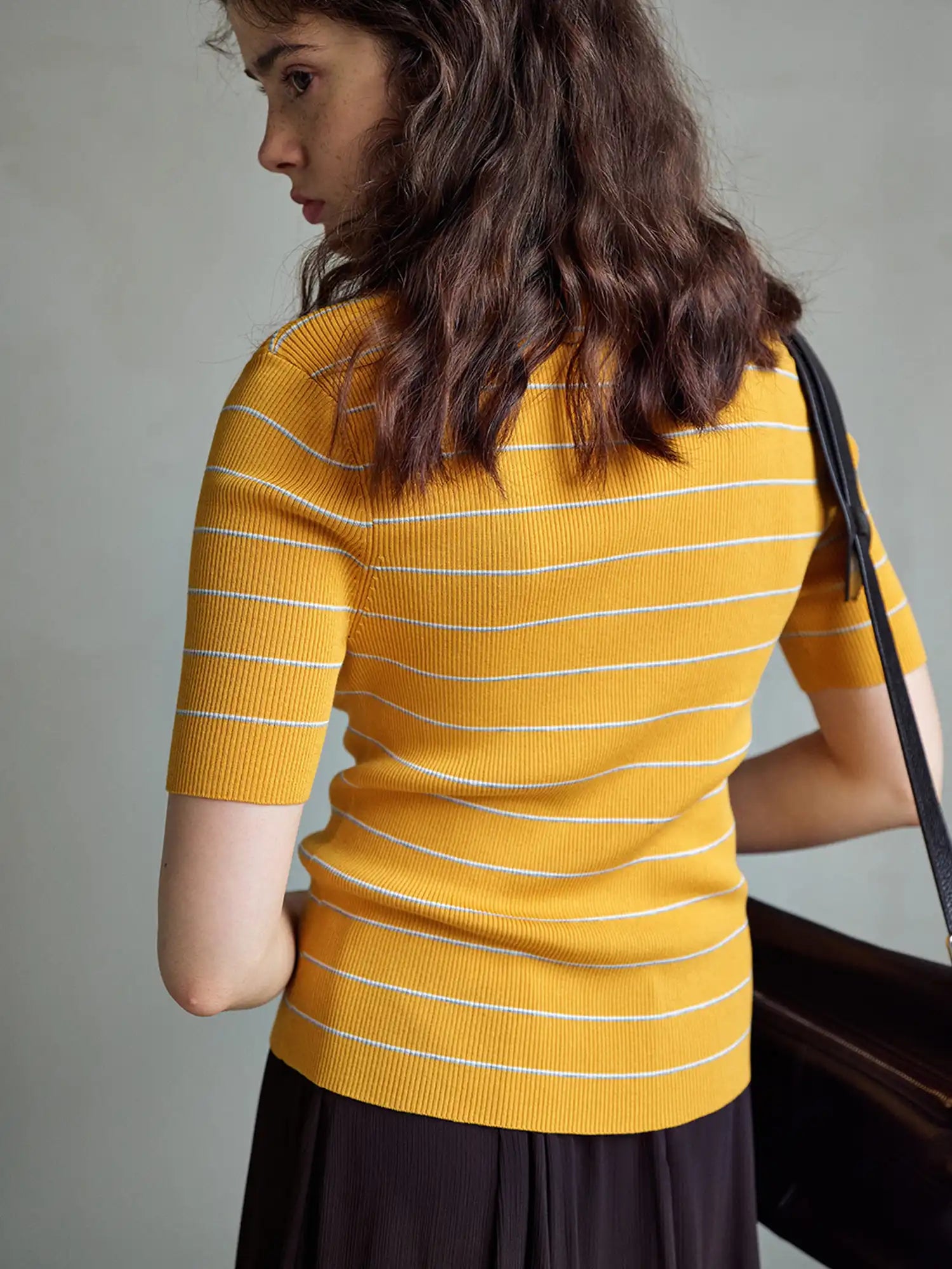 CantonCollective Design Striped Ribbed Knit Short Sleeve Top | Canton Collective