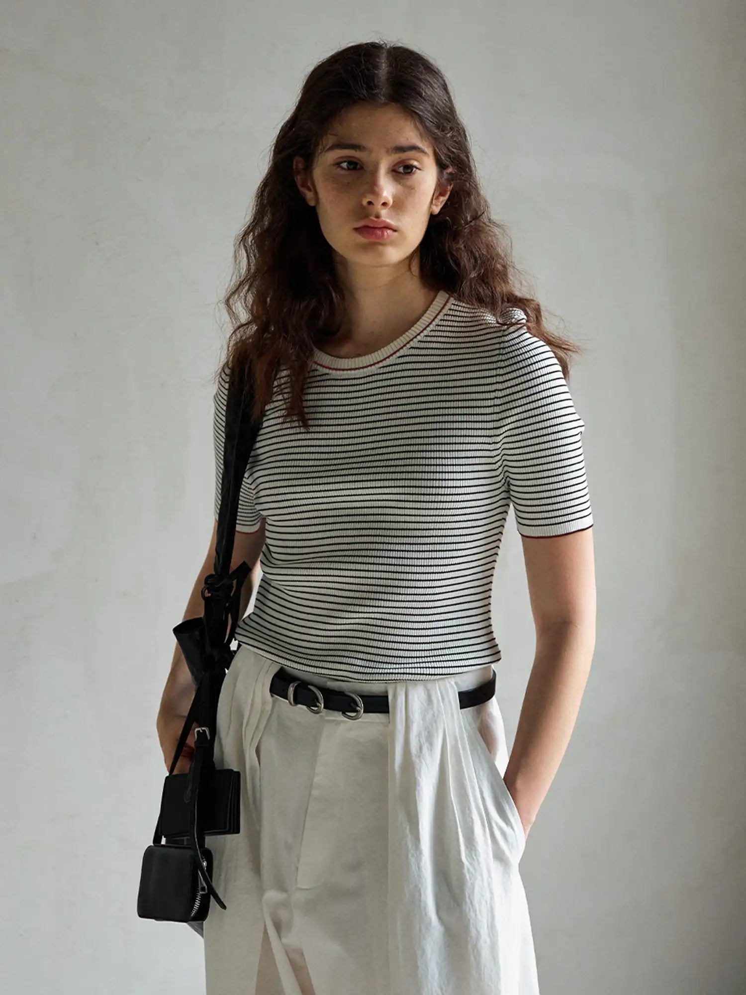 CantonCollective Design Striped Ribbed Knit Short Sleeve Top | Canton Collective