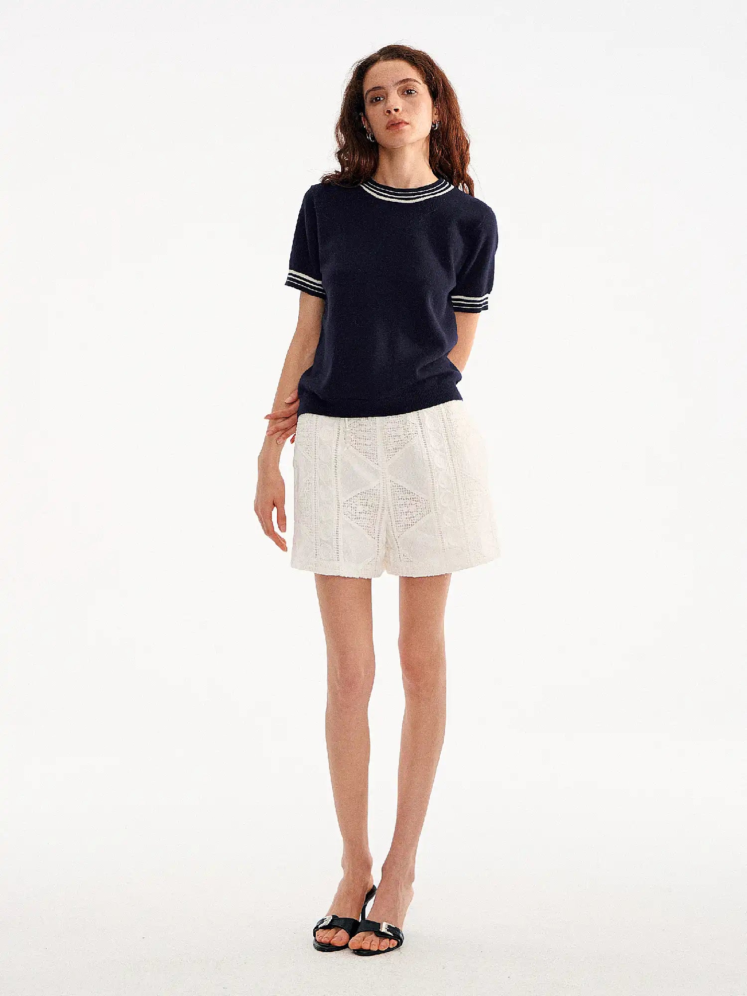 Muse Naps Striped Ribbed Trim Ribbed Knit Top | Canton Collective