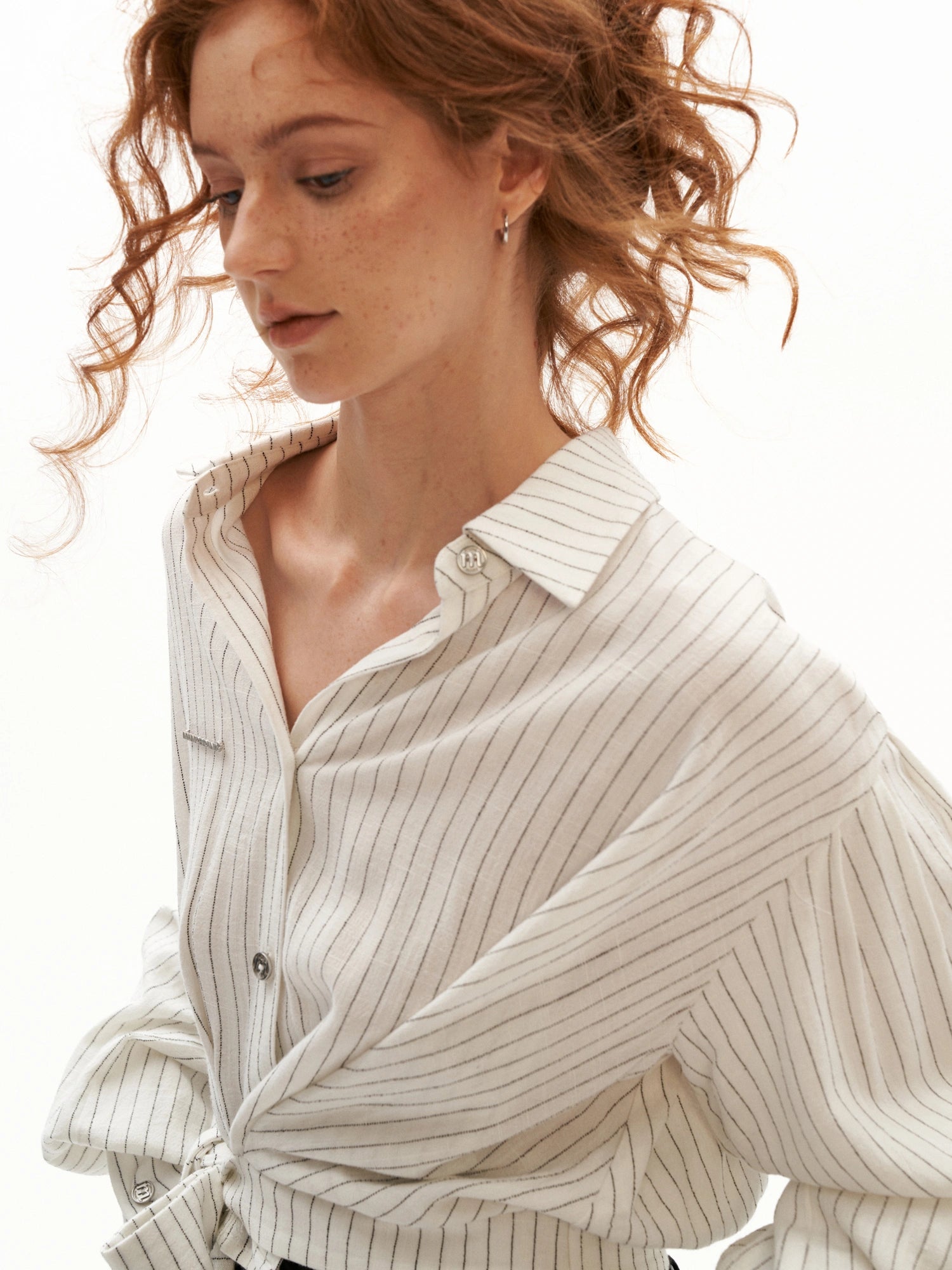 MAMC Striped Tie-Waist White Cropped Shirt | Canton Collective