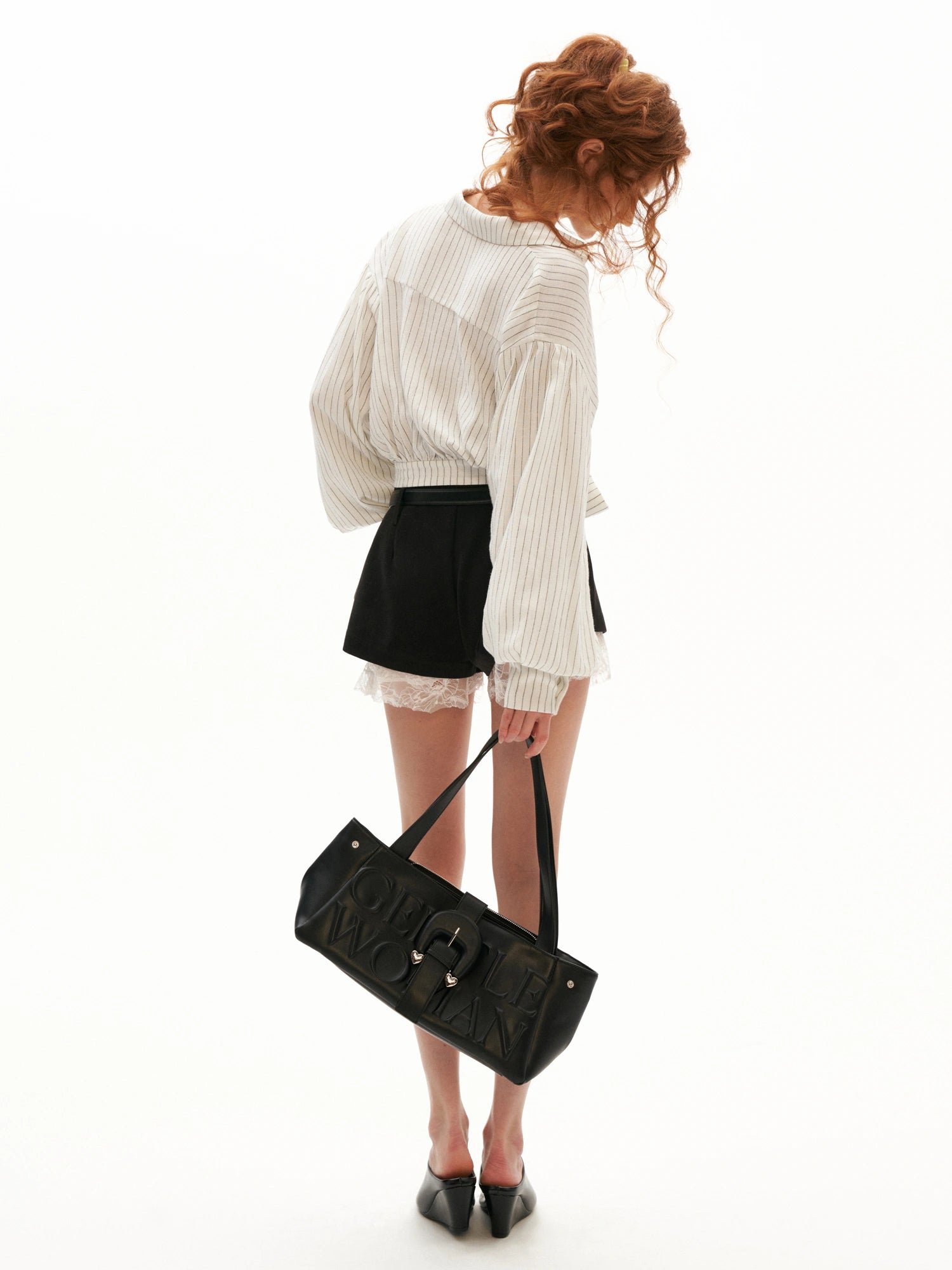 MAMC Striped Tie-Waist White Cropped Shirt | Canton Collective