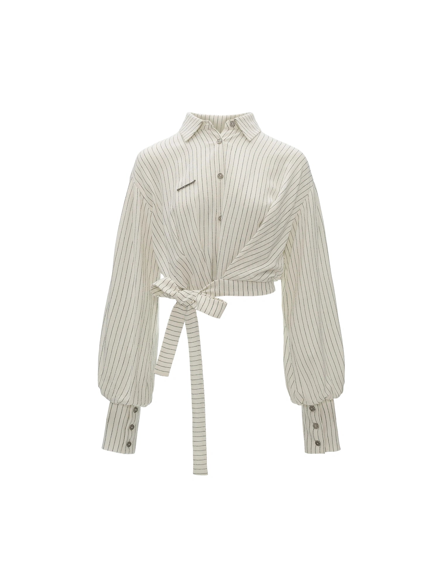 MAMC Striped Tie-Waist White Cropped Shirt | Canton Collective