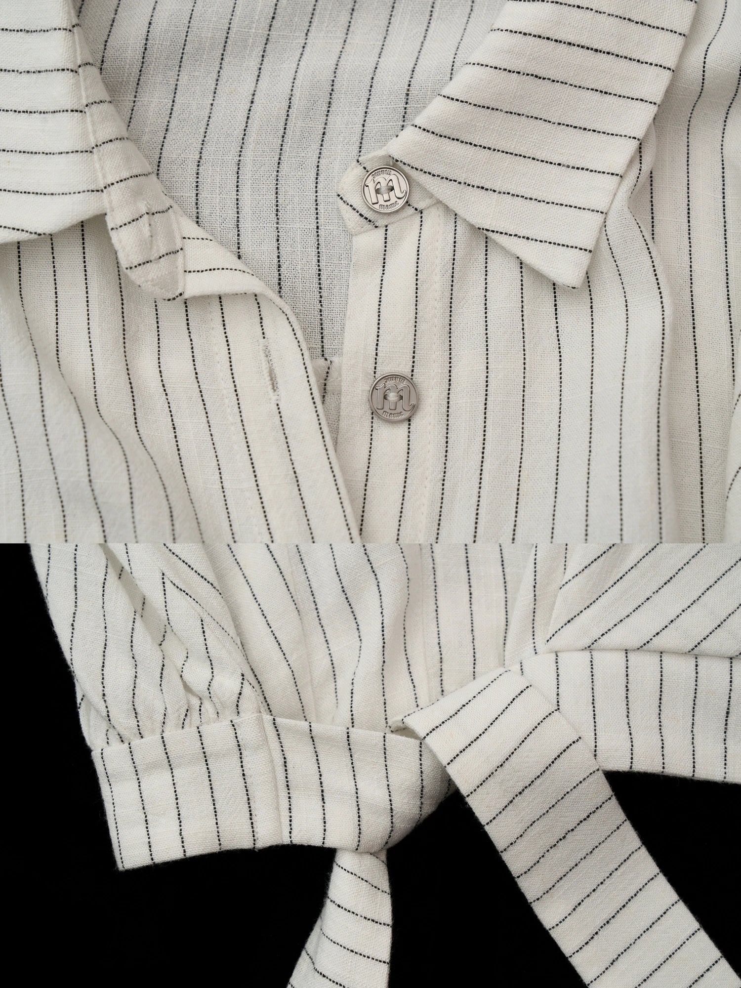 MAMC Striped Tie-Waist White Cropped Shirt | Canton Collective