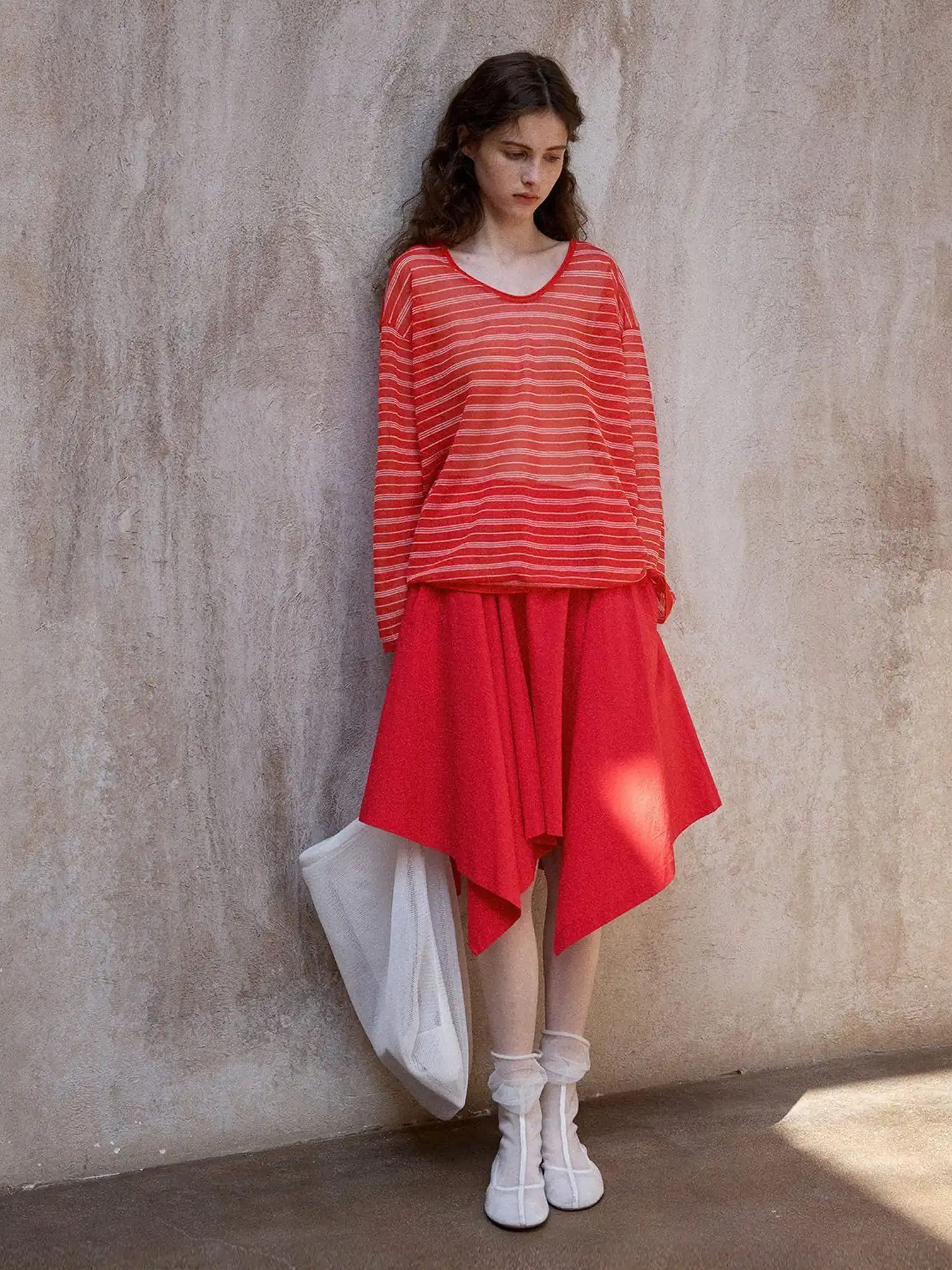 CantonCollective Design Striped V-Neck Long Sleeve Knit Top with Tie Back Detail | Canton Collective