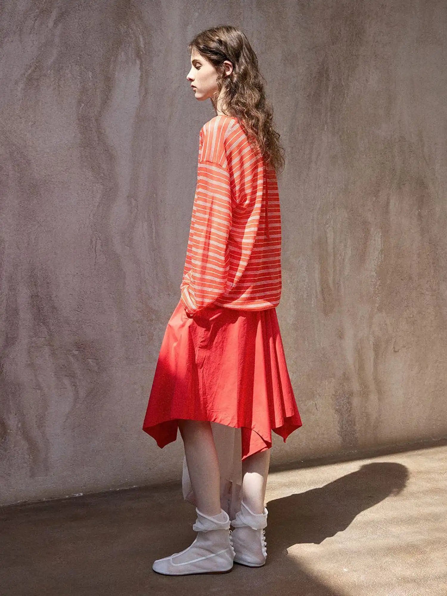 CantonCollective Design Striped V-Neck Long Sleeve Knit Top with Tie Back Detail | Canton Collective