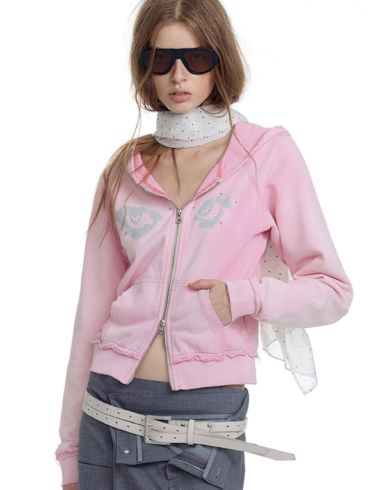 2HK TWO HOUR KEYYY Studded Eye Cropped Zip Up Hoodie | Canton Collective
