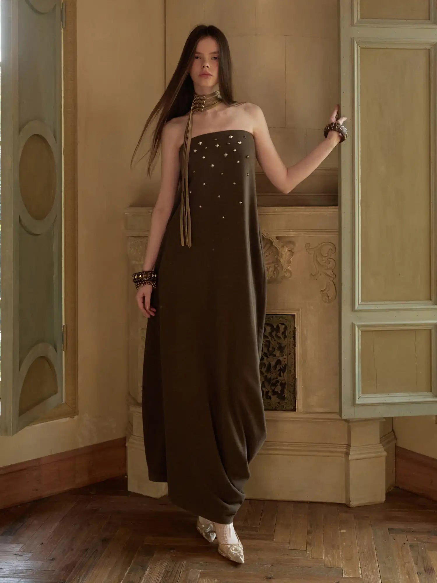 1Jinn Studio Studded Tulip Hem Strapless Maxi Dress | Canton Collective