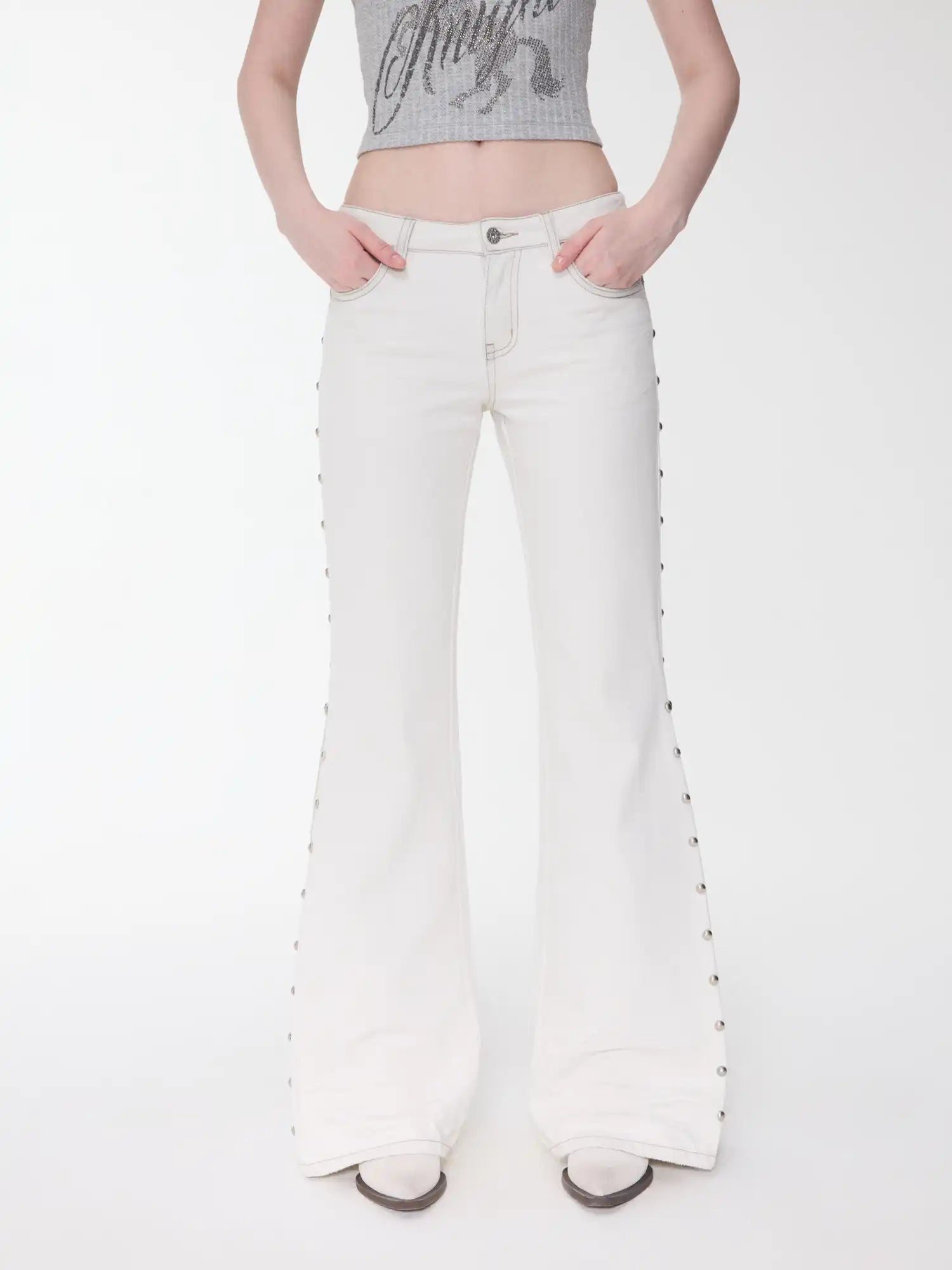 1Jinn Studio Studded Washed Flare Jeans | Canton Collective